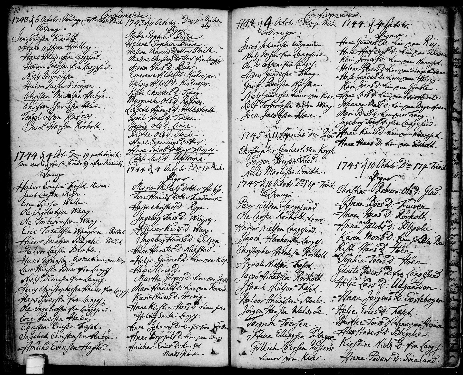 Bamble kirkebøker, AV/SAKO-A-253/F/Fa/L0001: Parish register (official) no. I 1, 1702-1774, p. 530-531