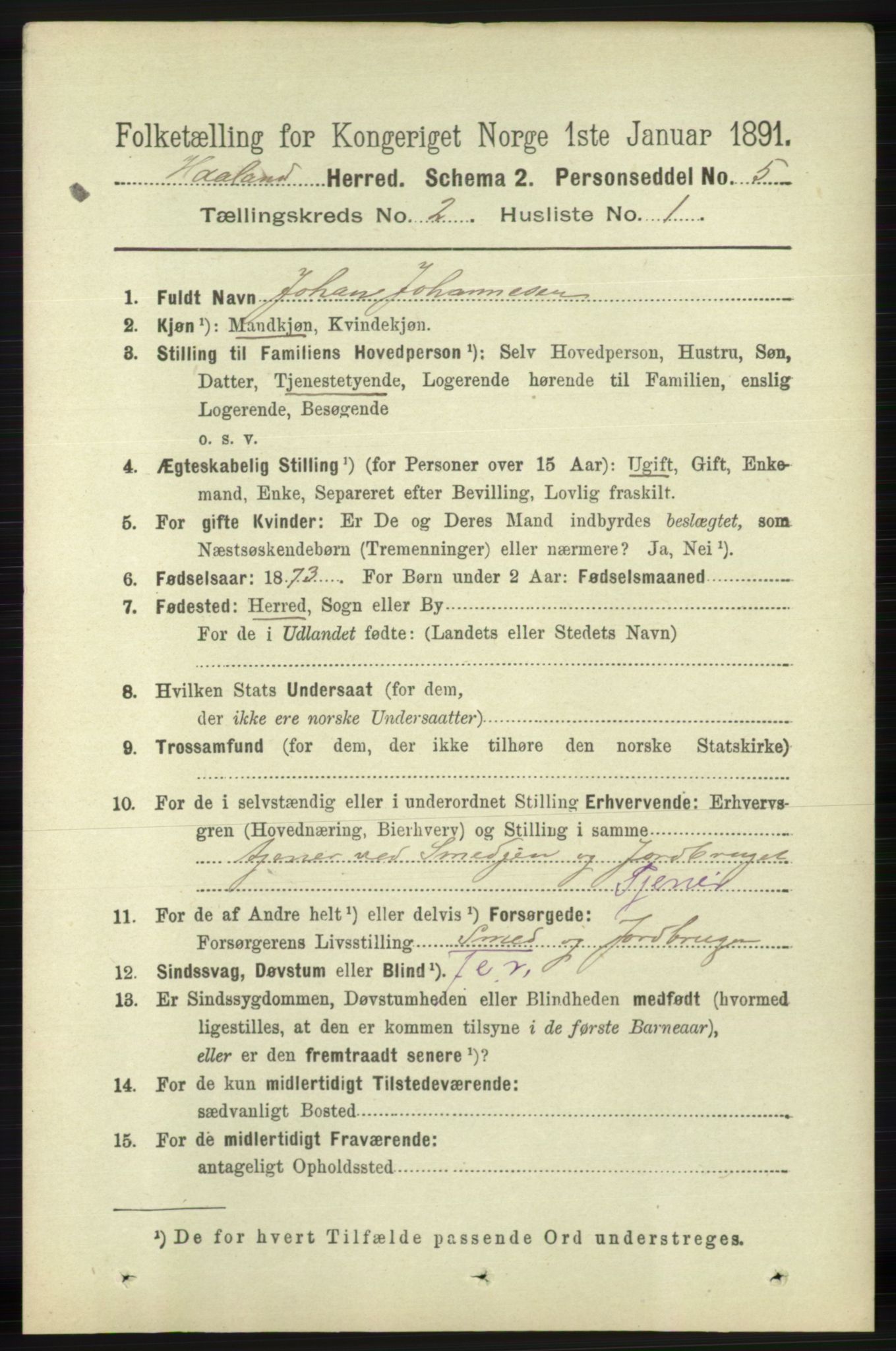 RA, 1891 census for 1124 Haaland, 1891, p. 985