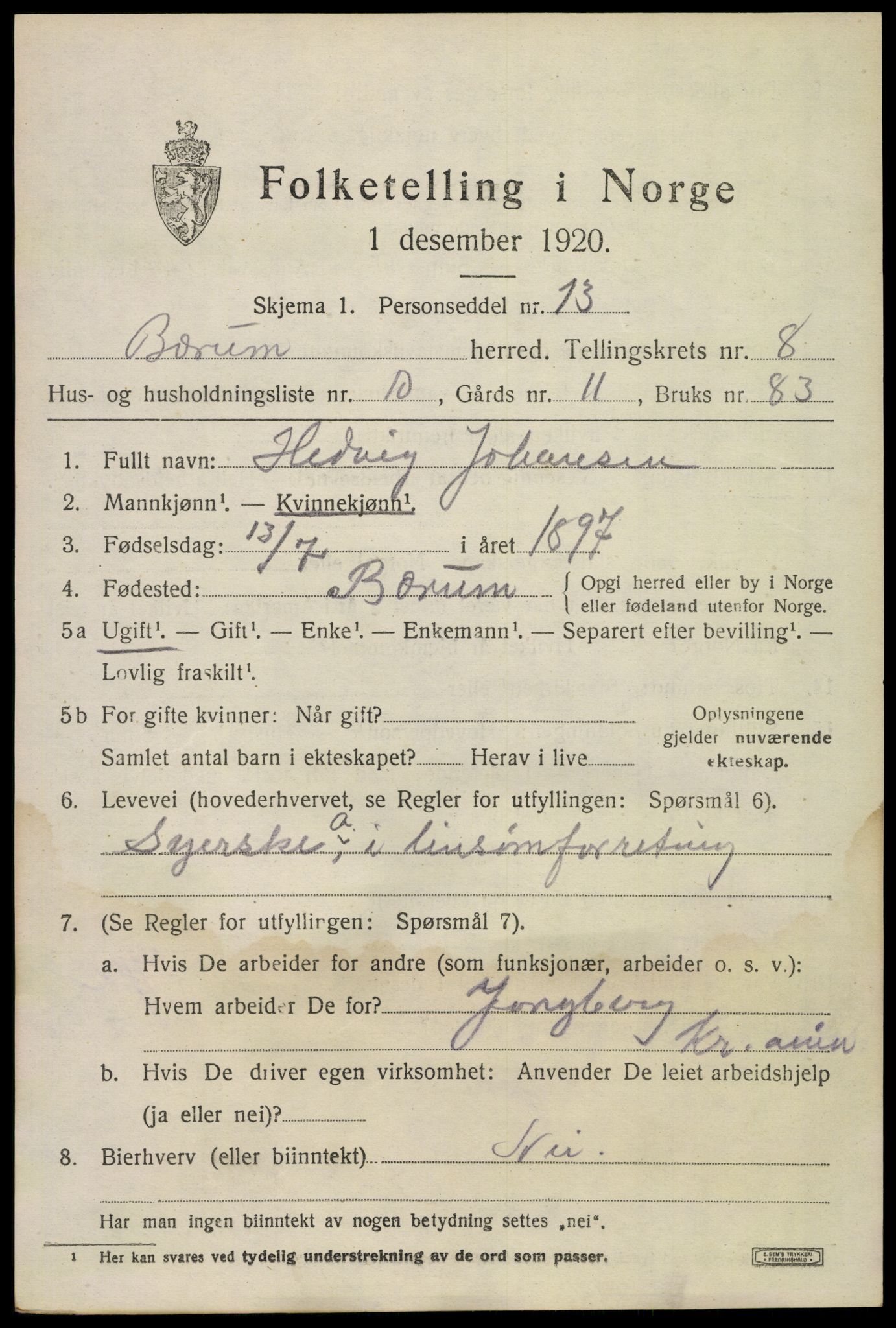 SAO, 1920 census for Bærum, 1920, p. 18404