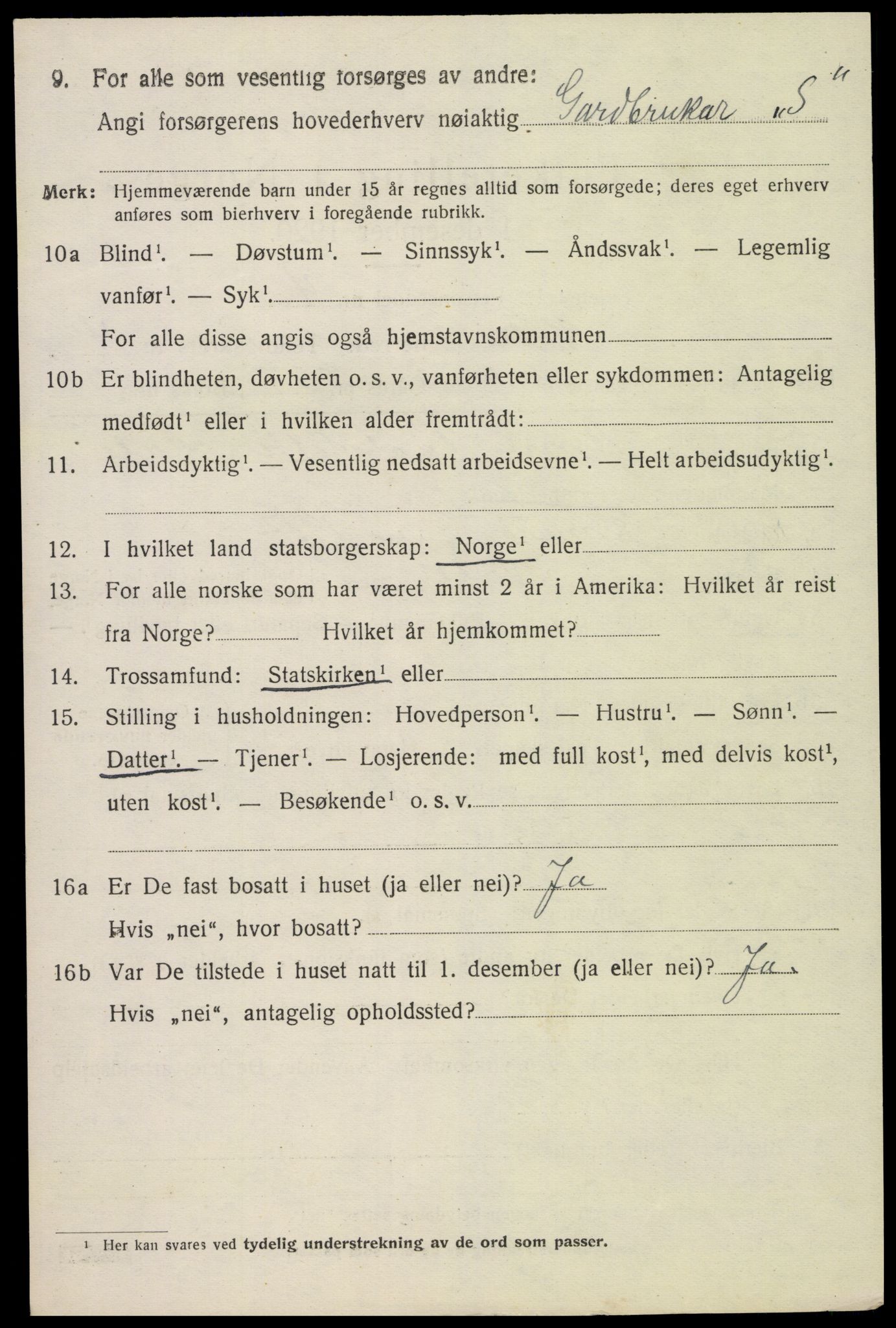 SAK, 1920 census for Valle, 1920, p. 2016