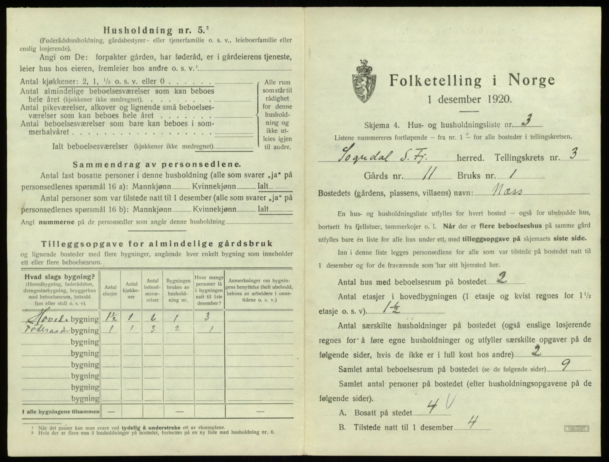 SAB, 1920 census for Sogndal, 1920, p. 211