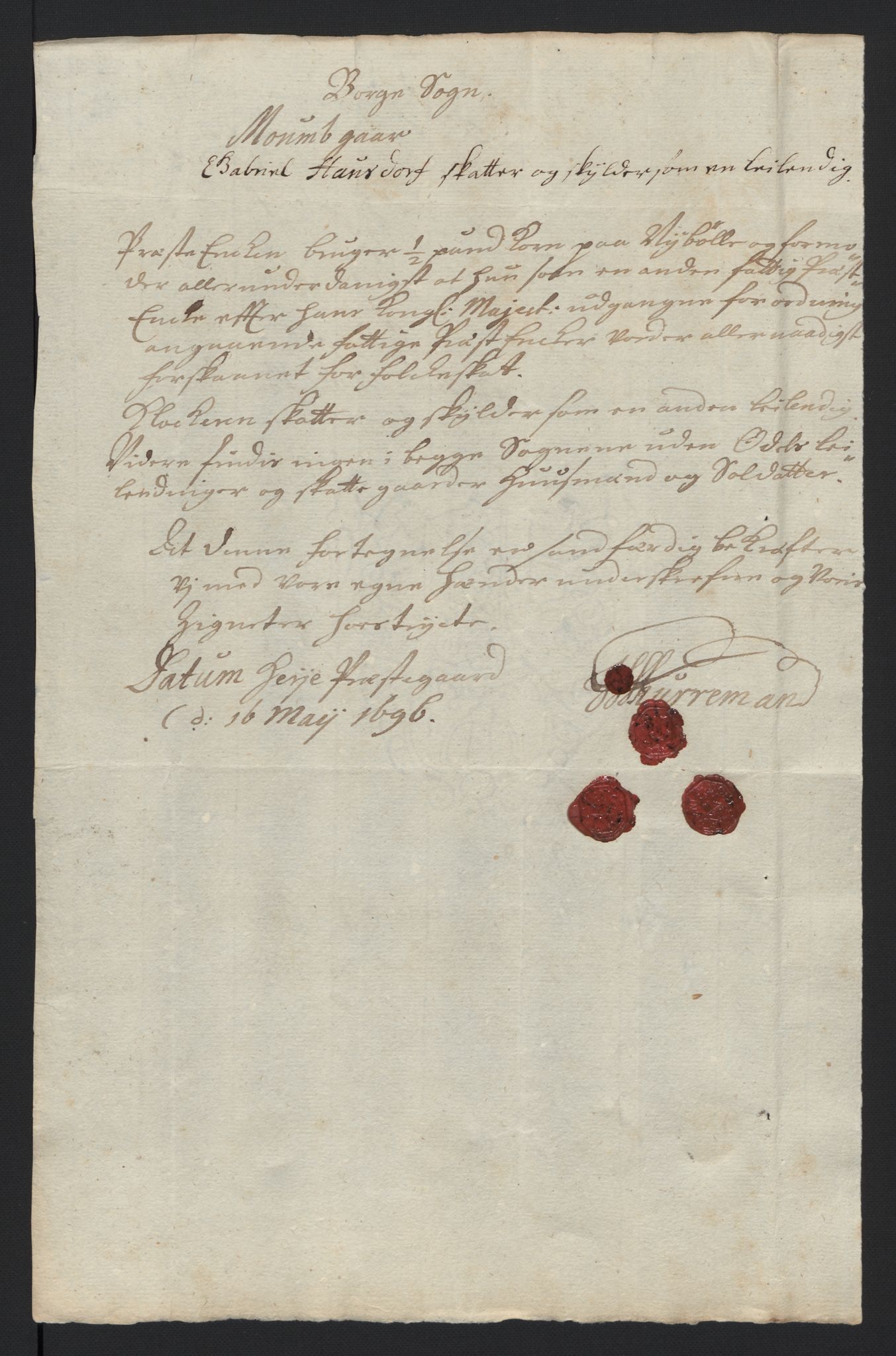 Rentekammeret inntil 1814, Reviderte regnskaper, Fogderegnskap, AV/RA-EA-4092/R04/L0124: Fogderegnskap Moss, Onsøy, Tune, Veme og Åbygge, 1696, p. 75