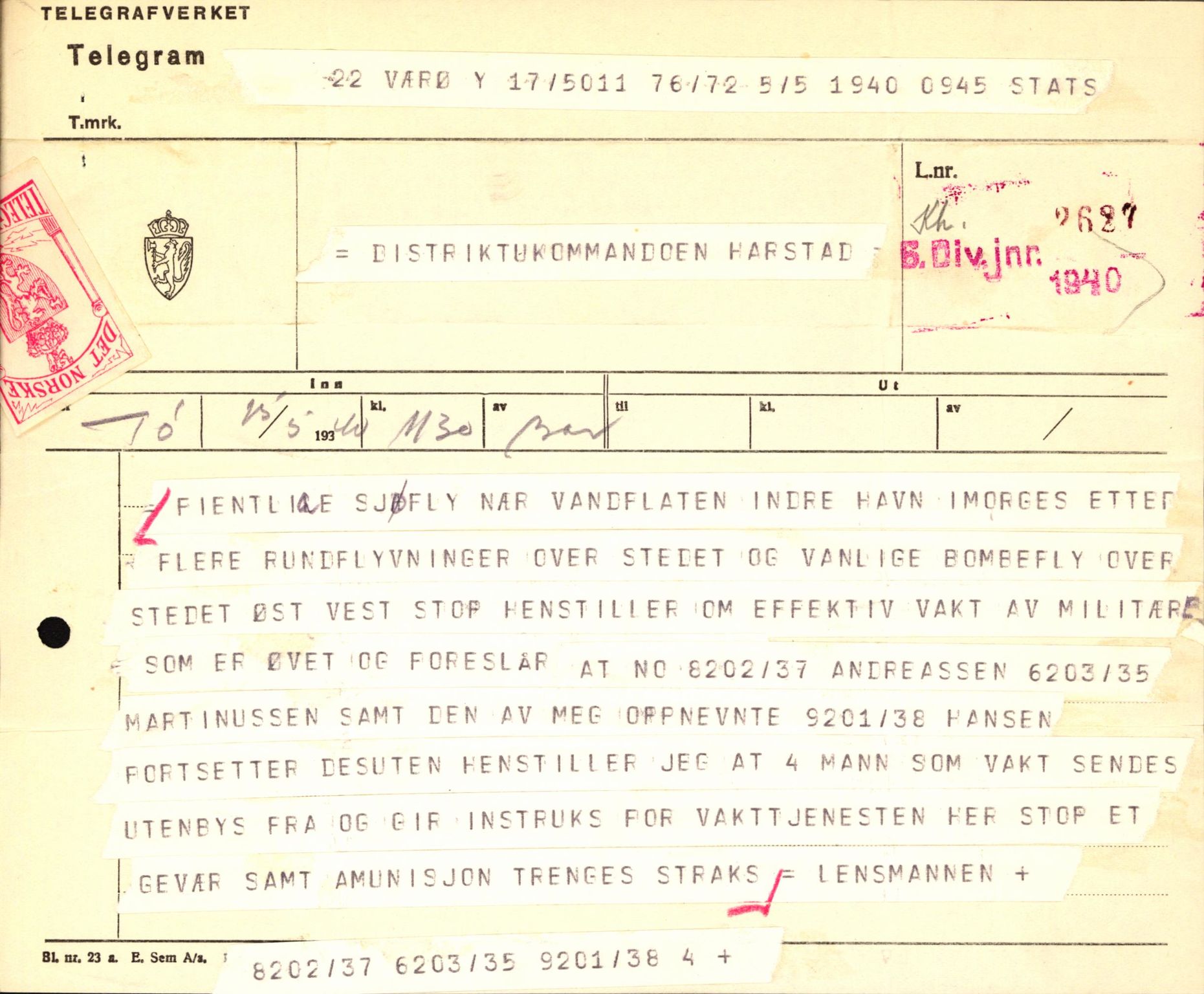 Forsvaret, Forsvarets krigshistoriske avdeling, AV/RA-RAFA-2017/Y/Yb/L0123: II-C-11-600  -  6. Divisjon med avdelinger, 1940, p. 615