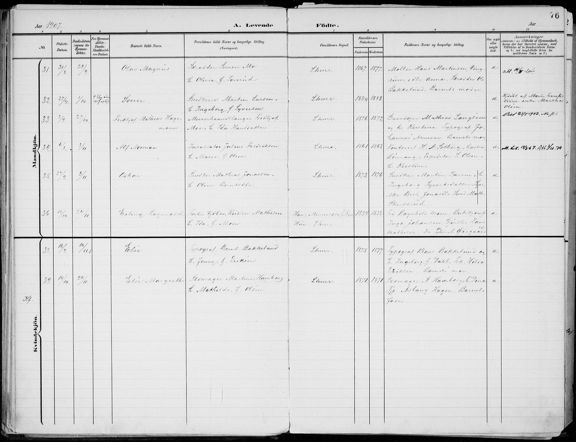 Lillehammer prestekontor, SAH/PREST-088/H/Ha/Haa/L0001: Parish register (official) no. 1, 1901-1916, p. 76