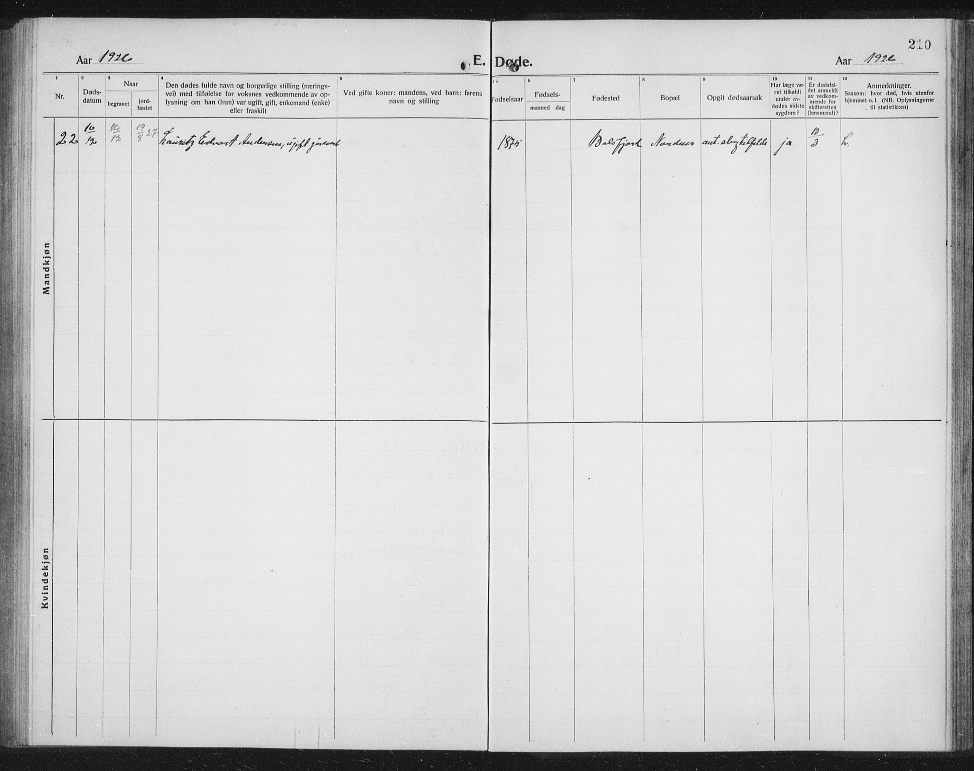 Balsfjord sokneprestembete, SATØ/S-1303/G/Ga/L0010klokker: Parish register (copy) no. 10, 1921-1936, p. 210