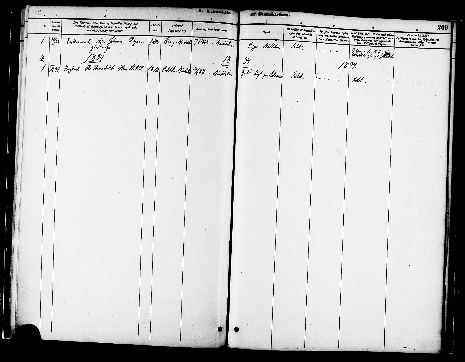 Ministerialprotokoller, klokkerbøker og fødselsregistre - Møre og Romsdal, AV/SAT-A-1454/519/L0255: Parish register (official) no. 519A14, 1884-1908, p. 209