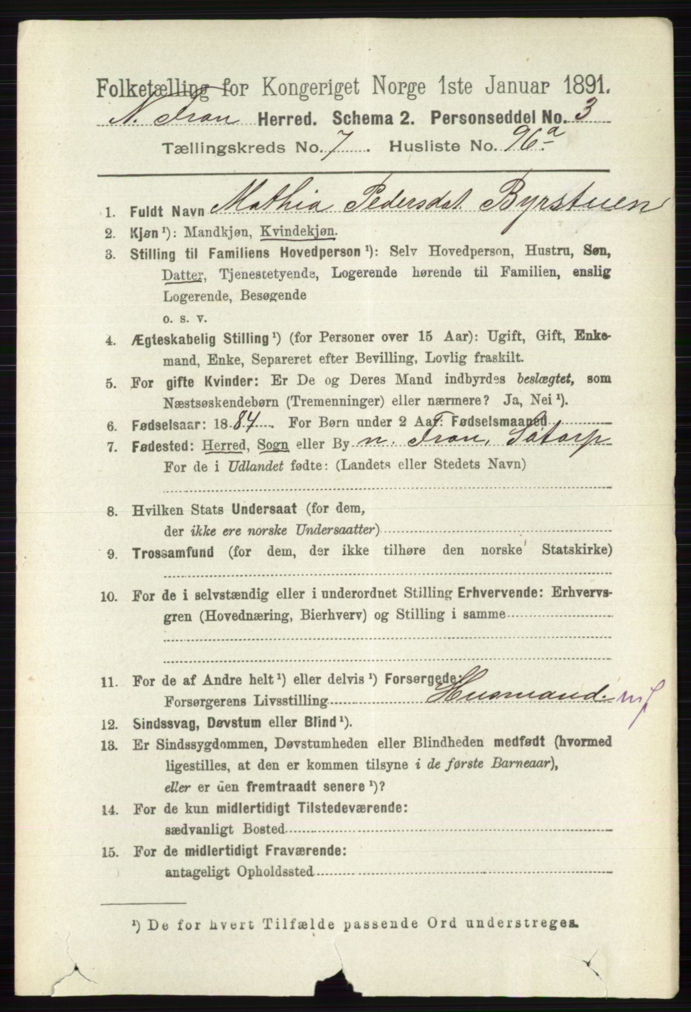 RA, 1891 census for 0518 Nord-Fron, 1891, p. 3375