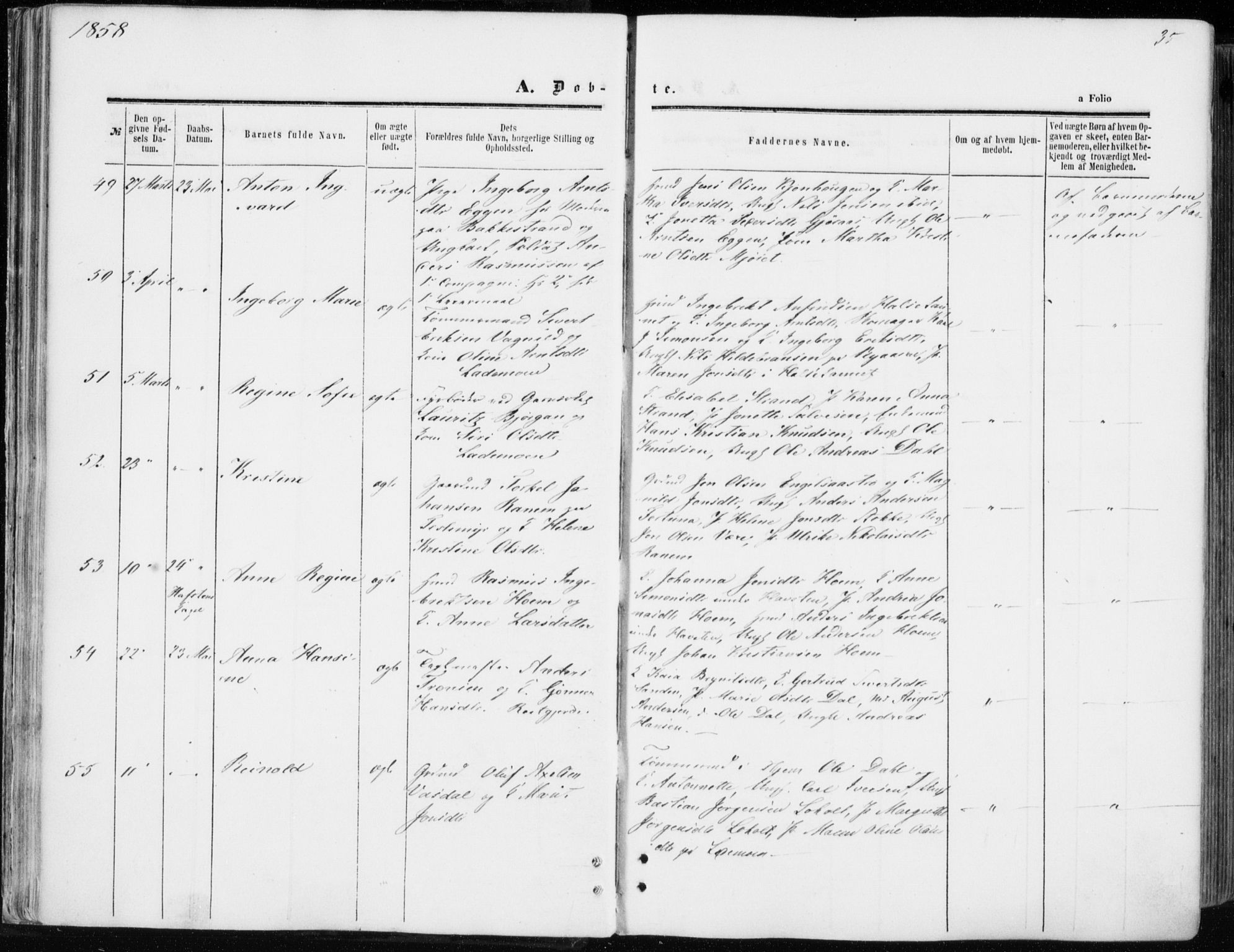 Ministerialprotokoller, klokkerbøker og fødselsregistre - Sør-Trøndelag, SAT/A-1456/606/L0292: Parish register (official) no. 606A07, 1856-1865, p. 35