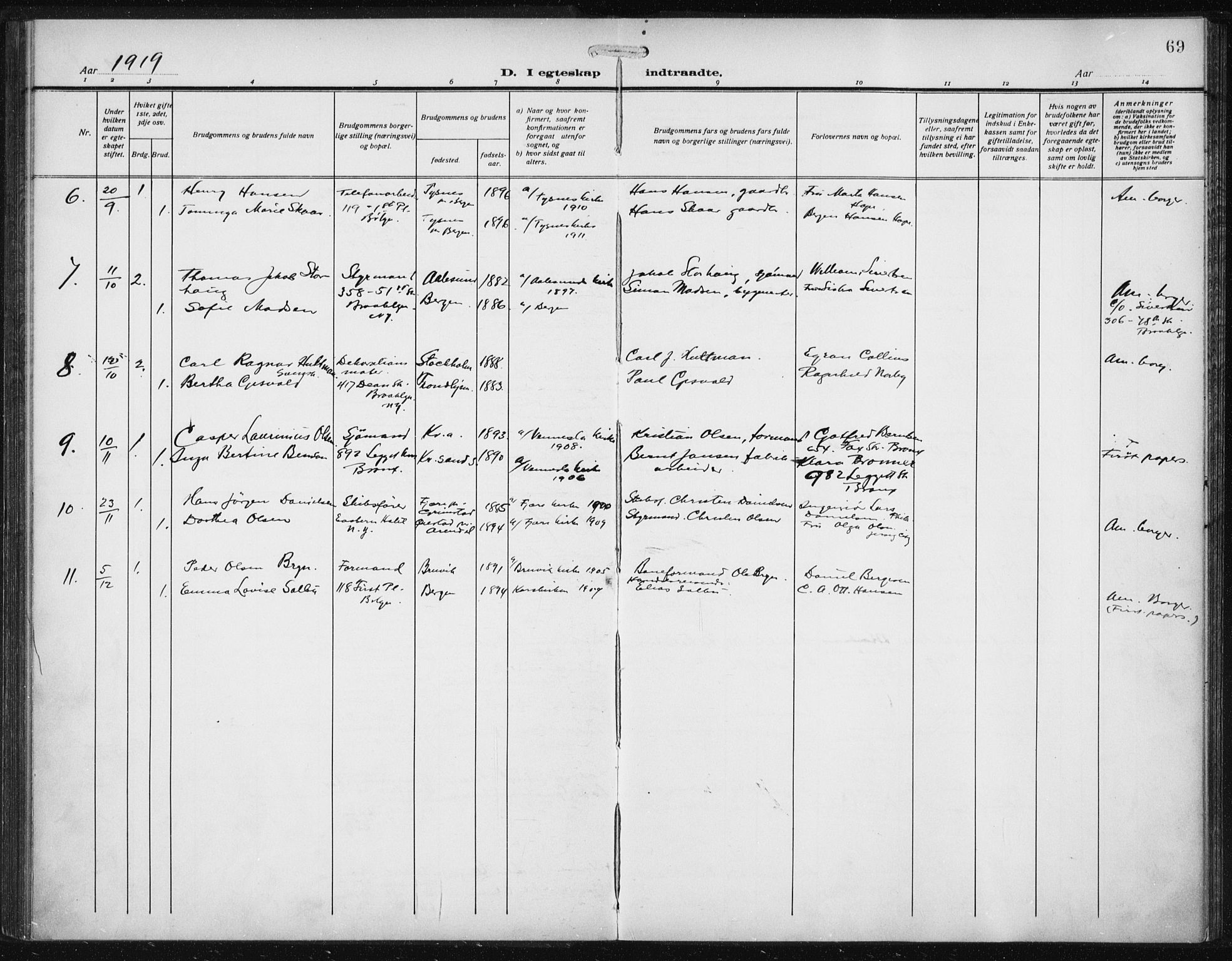 Den norske sjømannsmisjon i utlandet/New York, AV/SAB-SAB/PA-0110/H/Ha/L0007: Parish register (official) no. A 7, 1915-1923, p. 69