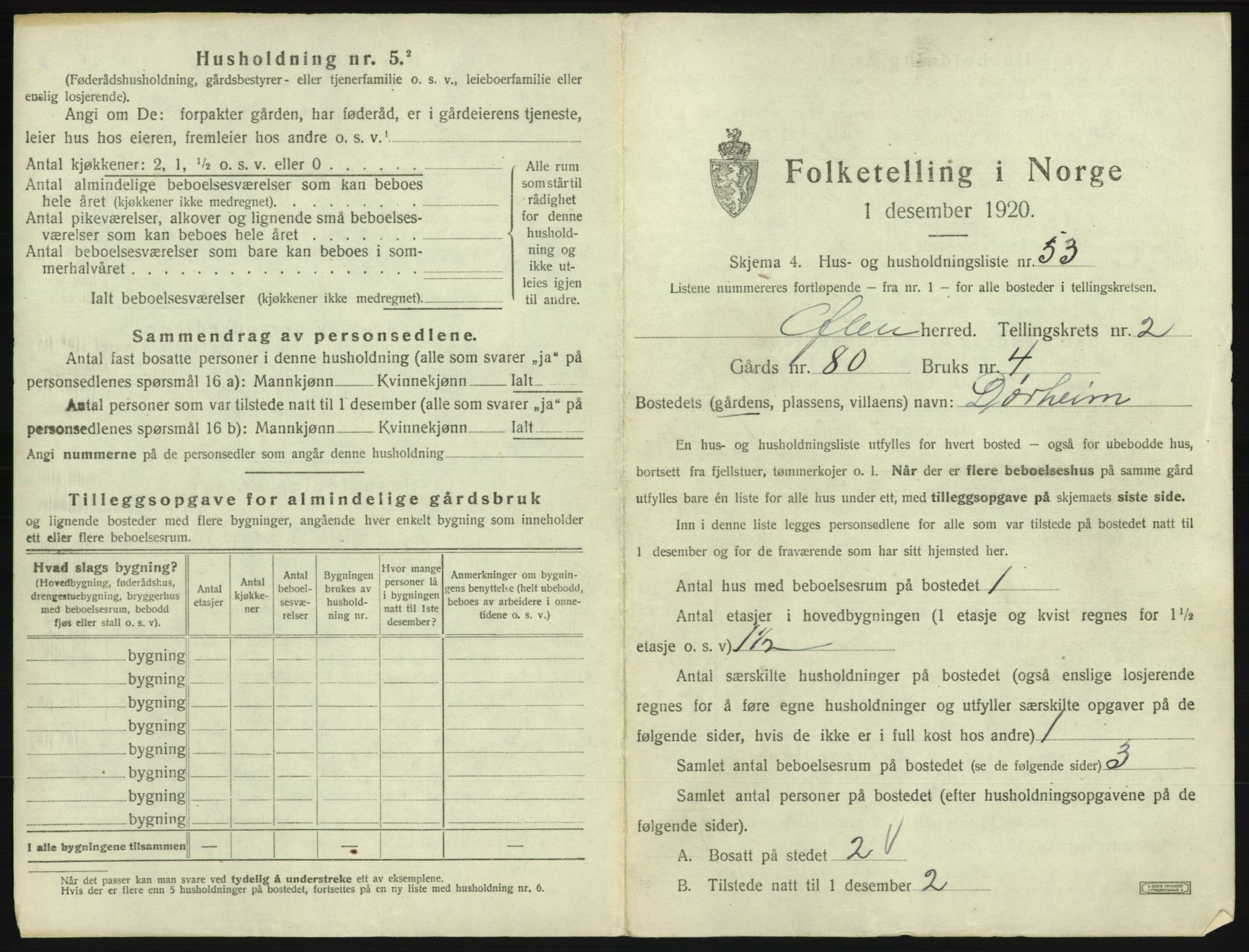 SAB, 1920 census for Ølen, 1920, p. 166