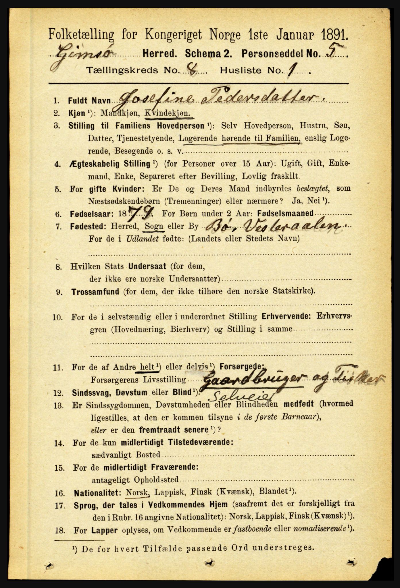 RA, 1891 census for 1864 Gimsøy, 1891, p. 1417