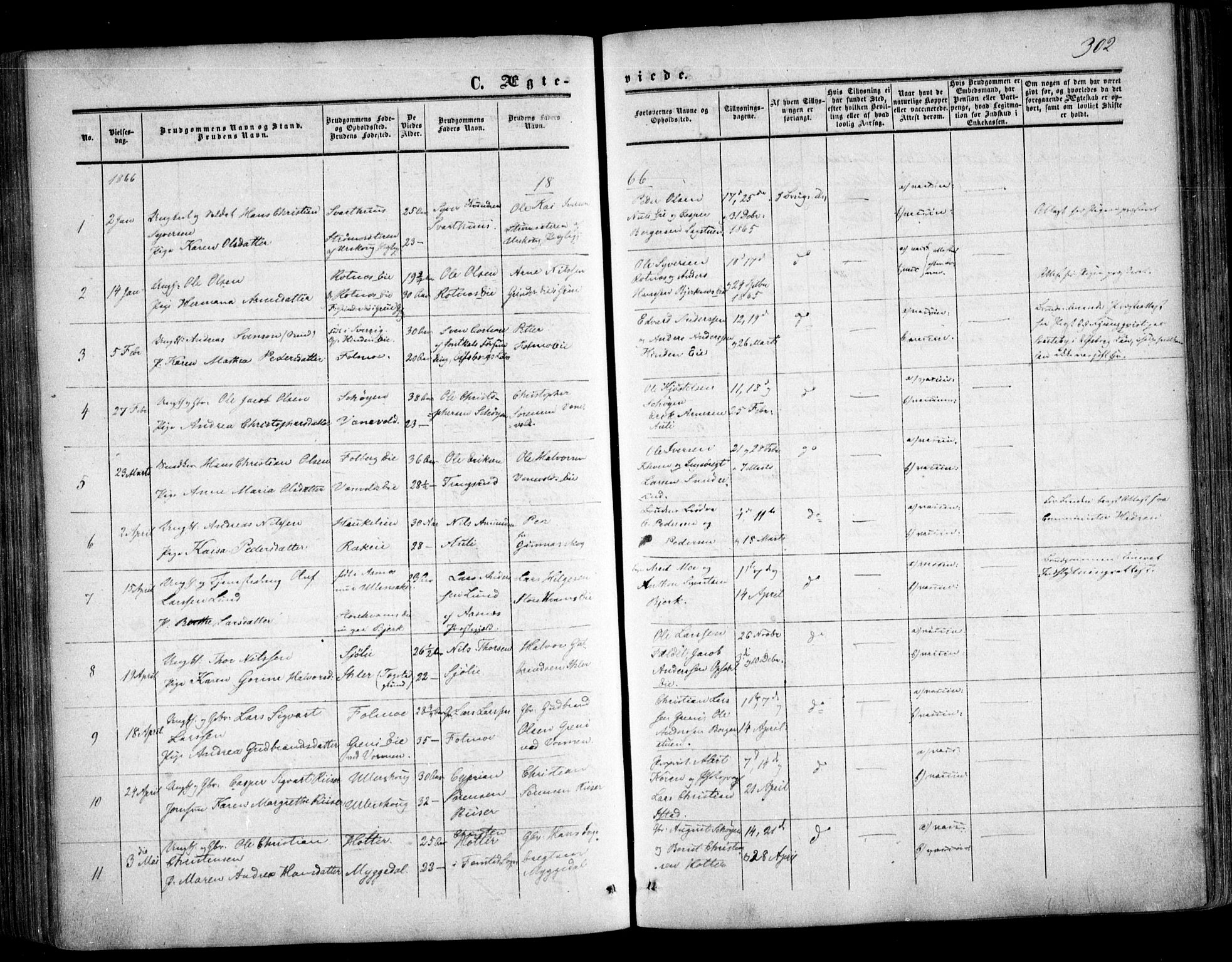 Nes prestekontor Kirkebøker, SAO/A-10410/F/Fa/L0008: Parish register (official) no. I 8, 1859-1874, p. 302