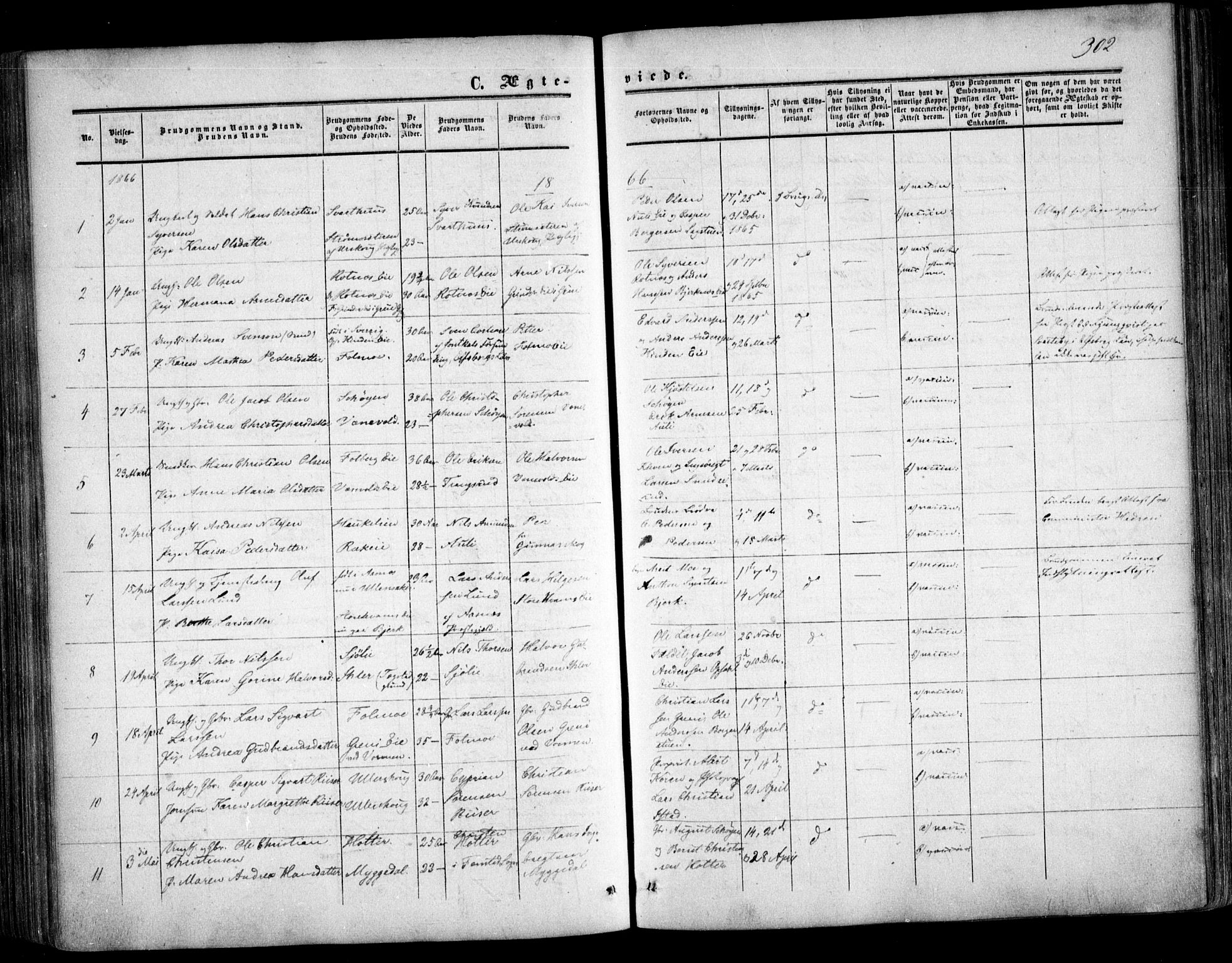 Nes prestekontor Kirkebøker, AV/SAO-A-10410/F/Fa/L0008: Parish register (official) no. I 8, 1859-1874, p. 302