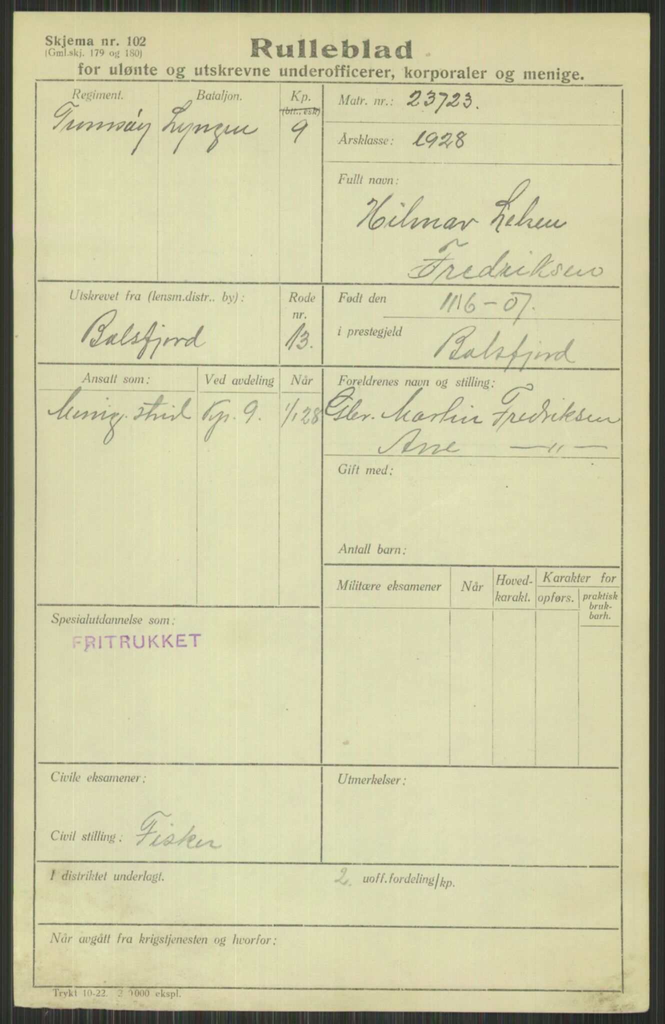 Forsvaret, Troms infanteriregiment nr. 16, AV/RA-RAFA-3146/P/Pa/L0013/0003: Rulleblad / Rulleblad for regimentets menige mannskaper, årsklasse 1928, 1928, p. 131