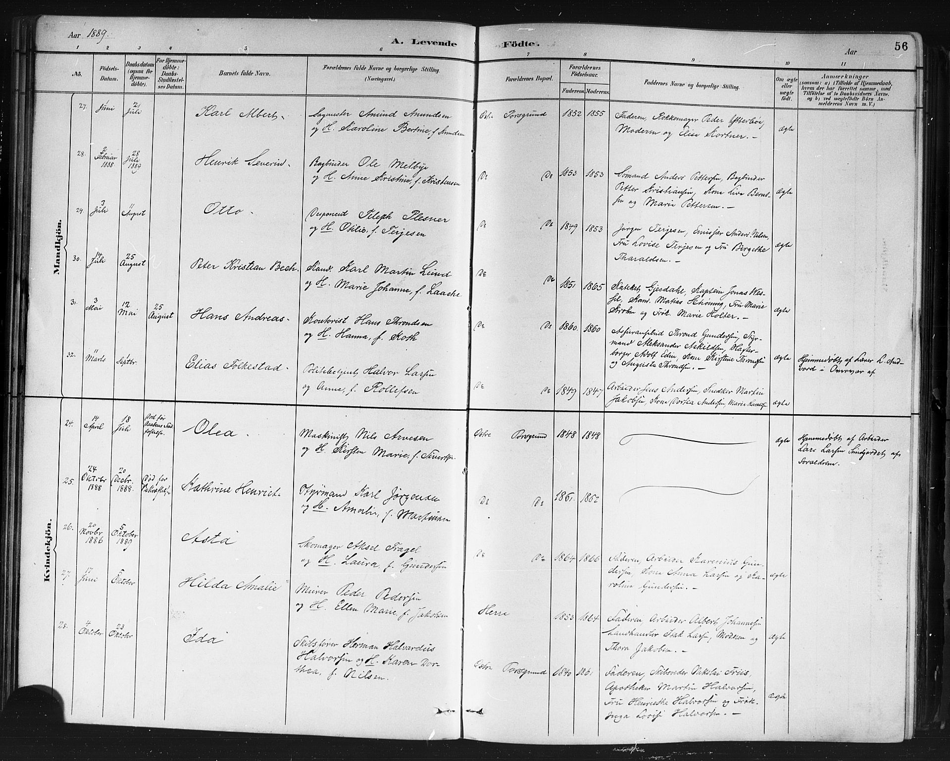 Porsgrunn kirkebøker , AV/SAKO-A-104/G/Gb/L0005: Parish register (copy) no. II 5, 1883-1915, p. 56