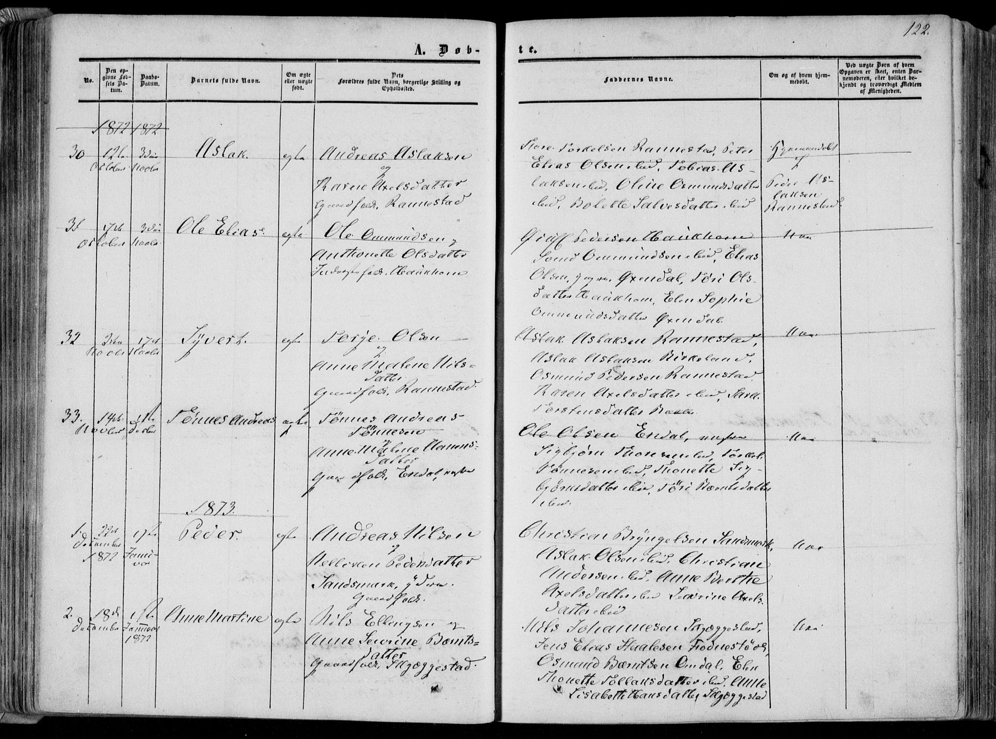 Bakke sokneprestkontor, SAK/1111-0002/F/Fa/Faa/L0006: Parish register (official) no. A 6, 1855-1877, p. 122
