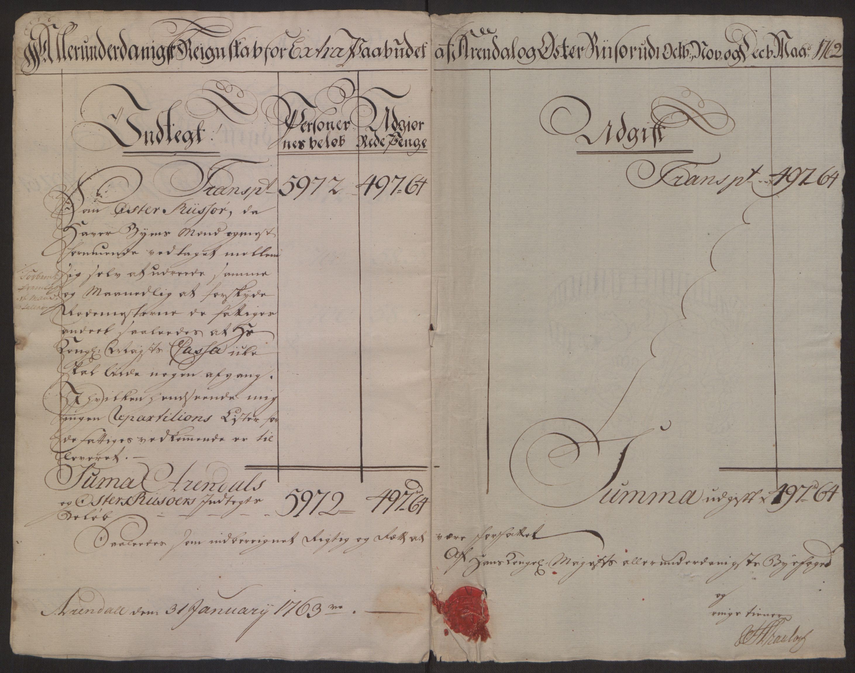 Rentekammeret inntil 1814, Reviderte regnskaper, Byregnskaper, AV/RA-EA-4066/R/Rl/L0230/0001: [L4] Kontribusjonsregnskap / Ekstraskatt, 1762-1764, p. 9