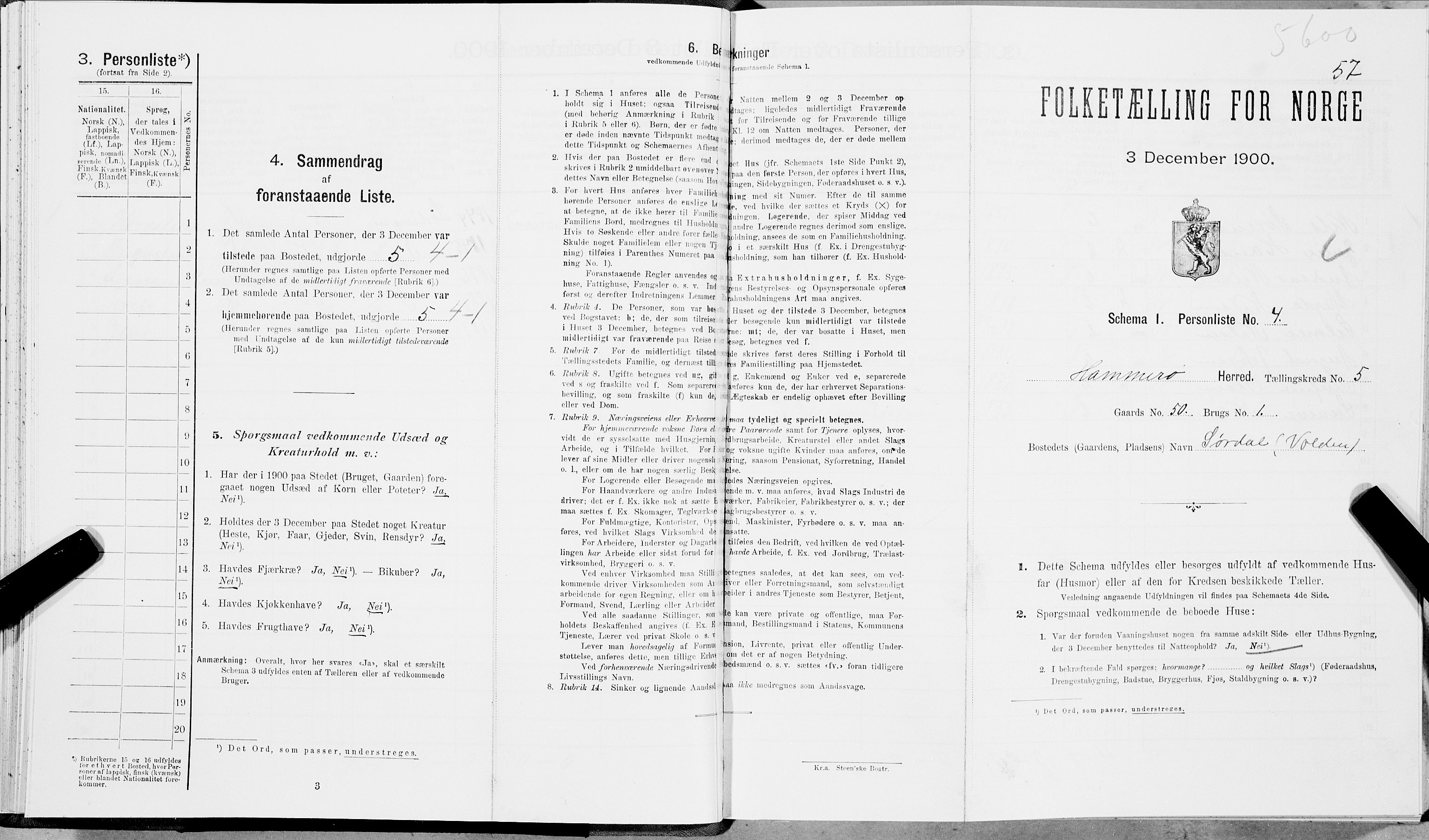 SAT, 1900 census for Hamarøy, 1900, p. 546