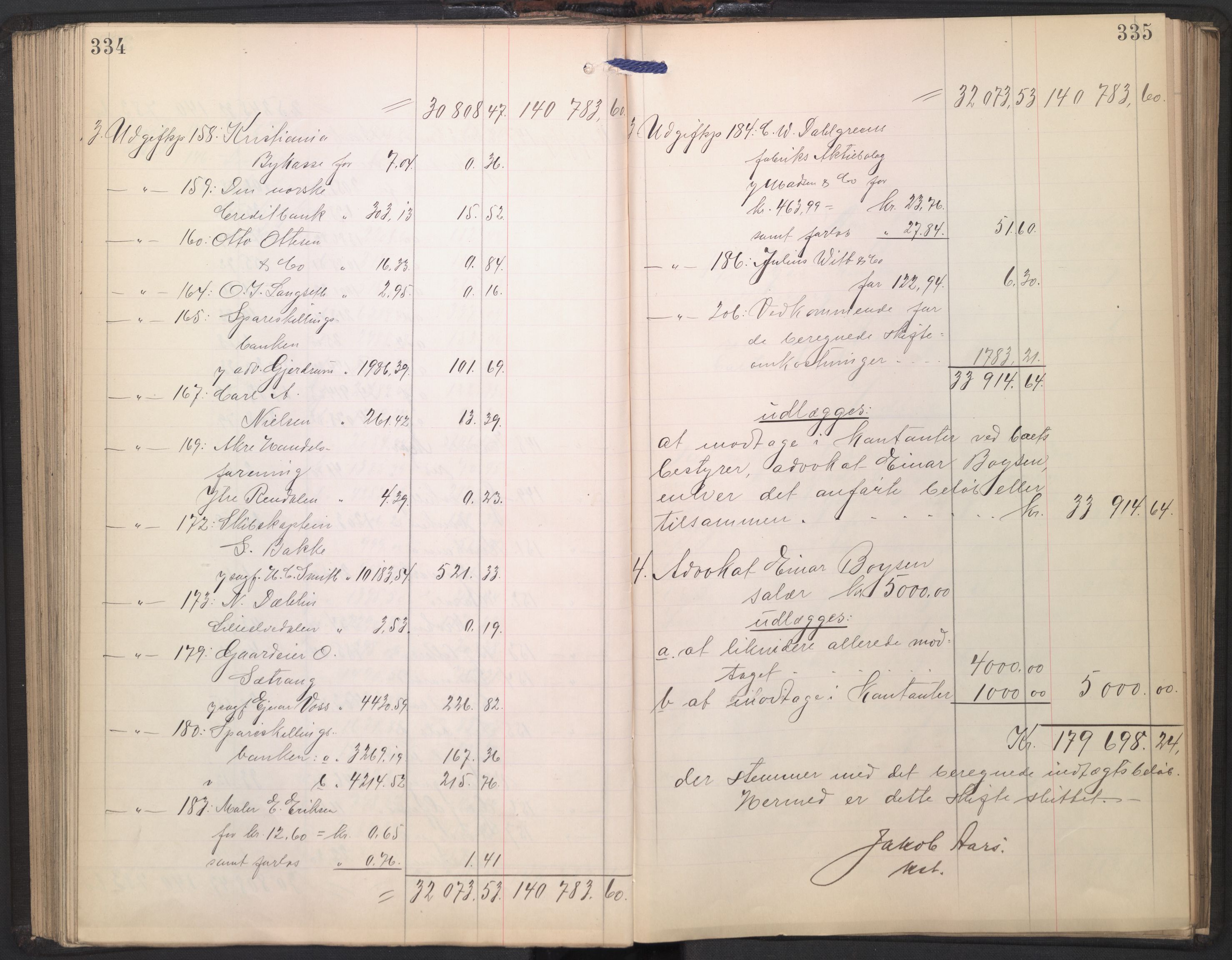 Oslo skifterett, AV/SAO-A-10383/H/Hd/Hdd/L0001: Skifteutlodningsprotokoll for konkursbo, 1903-1905, p. 334-335