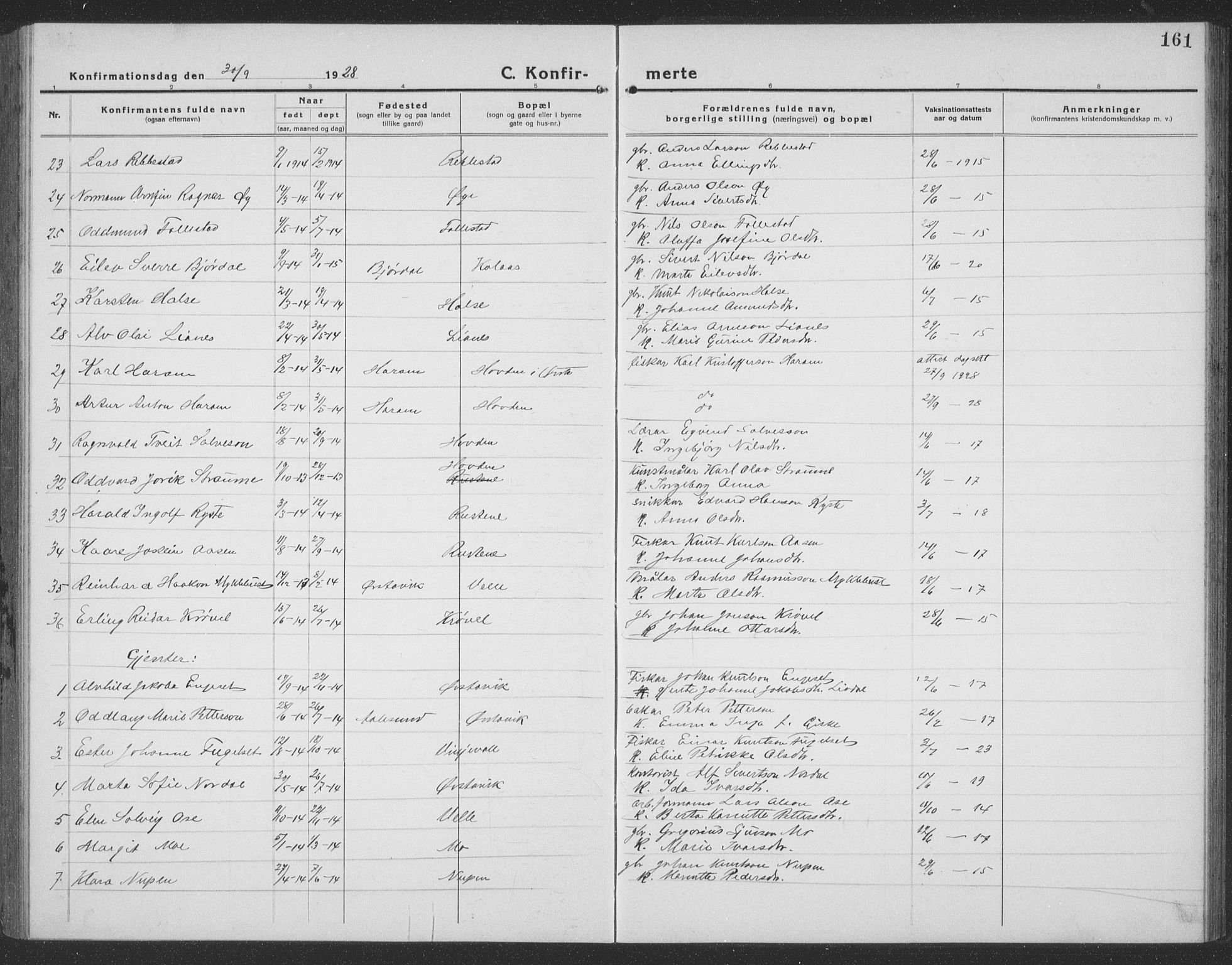 Ministerialprotokoller, klokkerbøker og fødselsregistre - Møre og Romsdal, AV/SAT-A-1454/513/L0191: Parish register (copy) no. 513C05, 1920-1941, p. 161