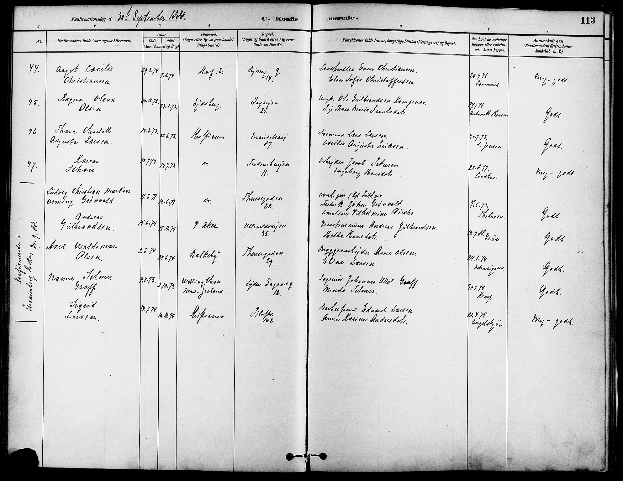 Gamle Aker prestekontor Kirkebøker, SAO/A-10617a/F/L0007: Parish register (official) no. 7, 1882-1890, p. 113
