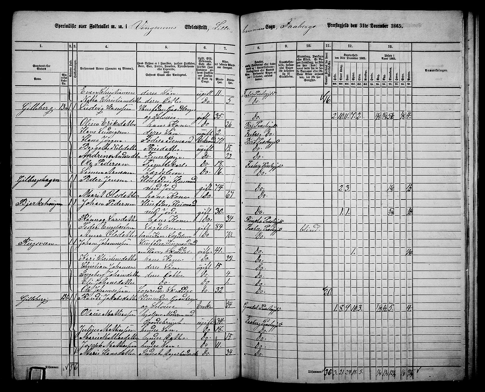 RA, 1865 census for Fåberg/Fåberg og Lillehammer, 1865, p. 172