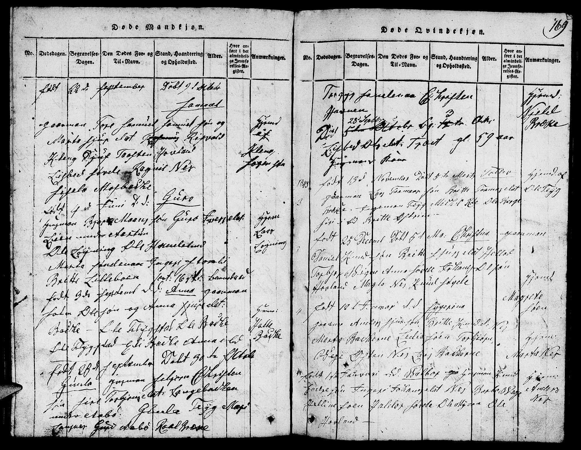 Suldal sokneprestkontor, SAST/A-101845/01/V/L0002: Parish register (copy) no. B 2, 1816-1845, p. 169