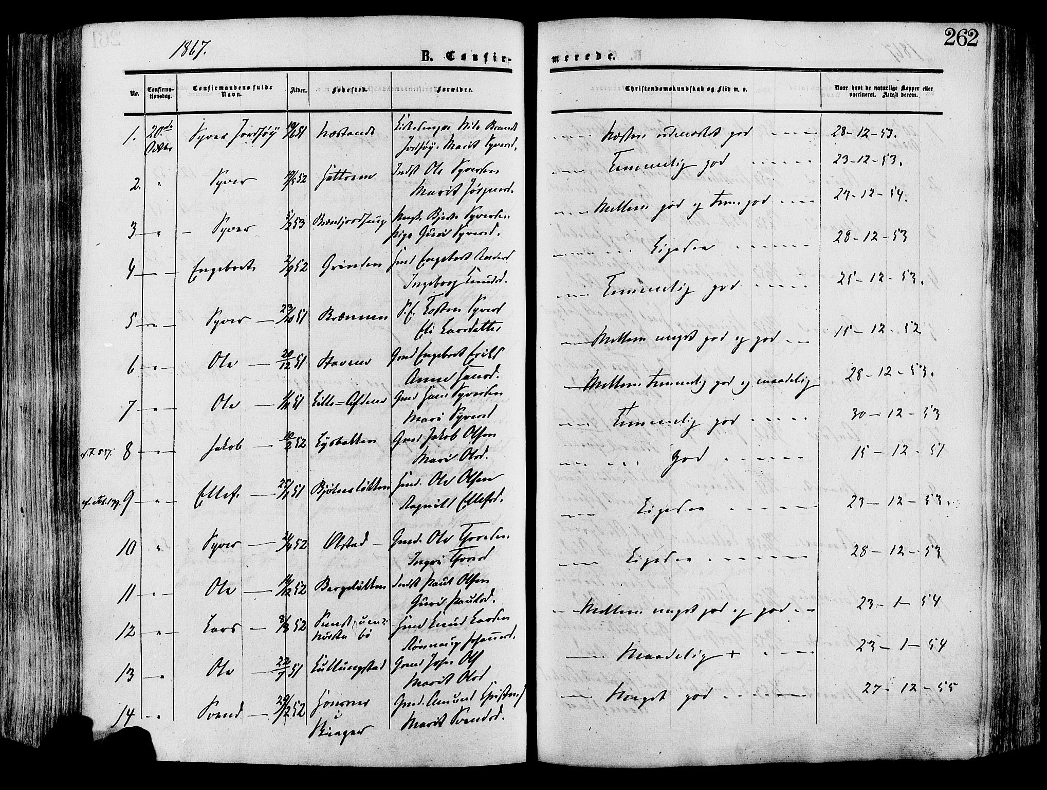 Lesja prestekontor, SAH/PREST-068/H/Ha/Haa/L0008: Parish register (official) no. 8, 1854-1880, p. 262