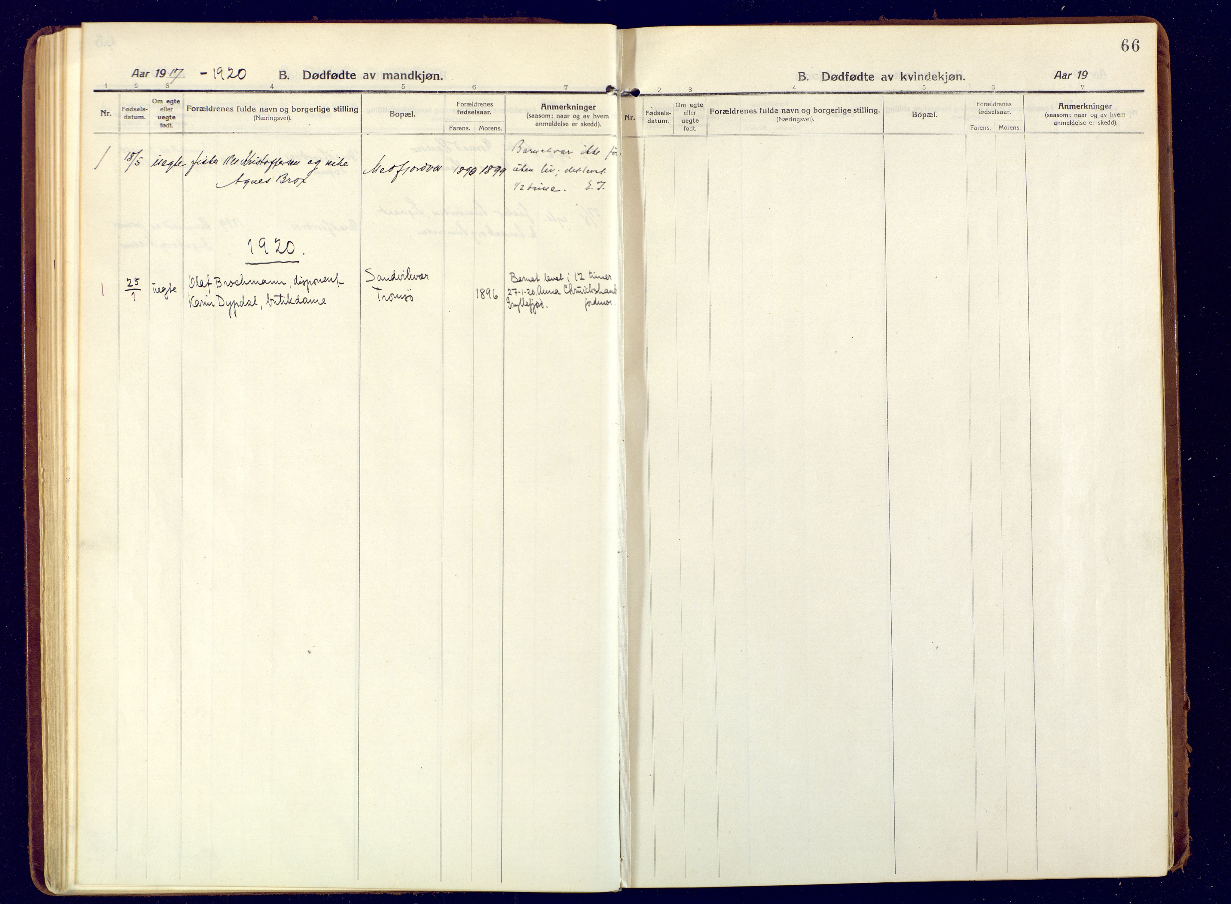 Berg sokneprestkontor, SATØ/S-1318/G/Ga/Gaa: Parish register (official) no. 9, 1916-1928, p. 66