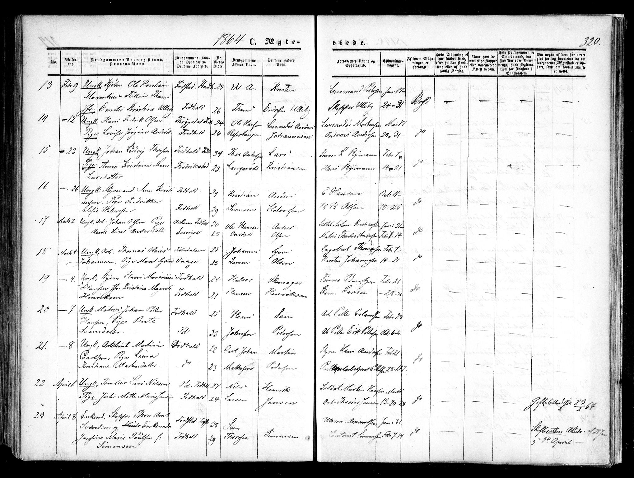 Halden prestekontor Kirkebøker, SAO/A-10909/F/Fa/L0007: Parish register (official) no. I 7, 1857-1865, p. 320