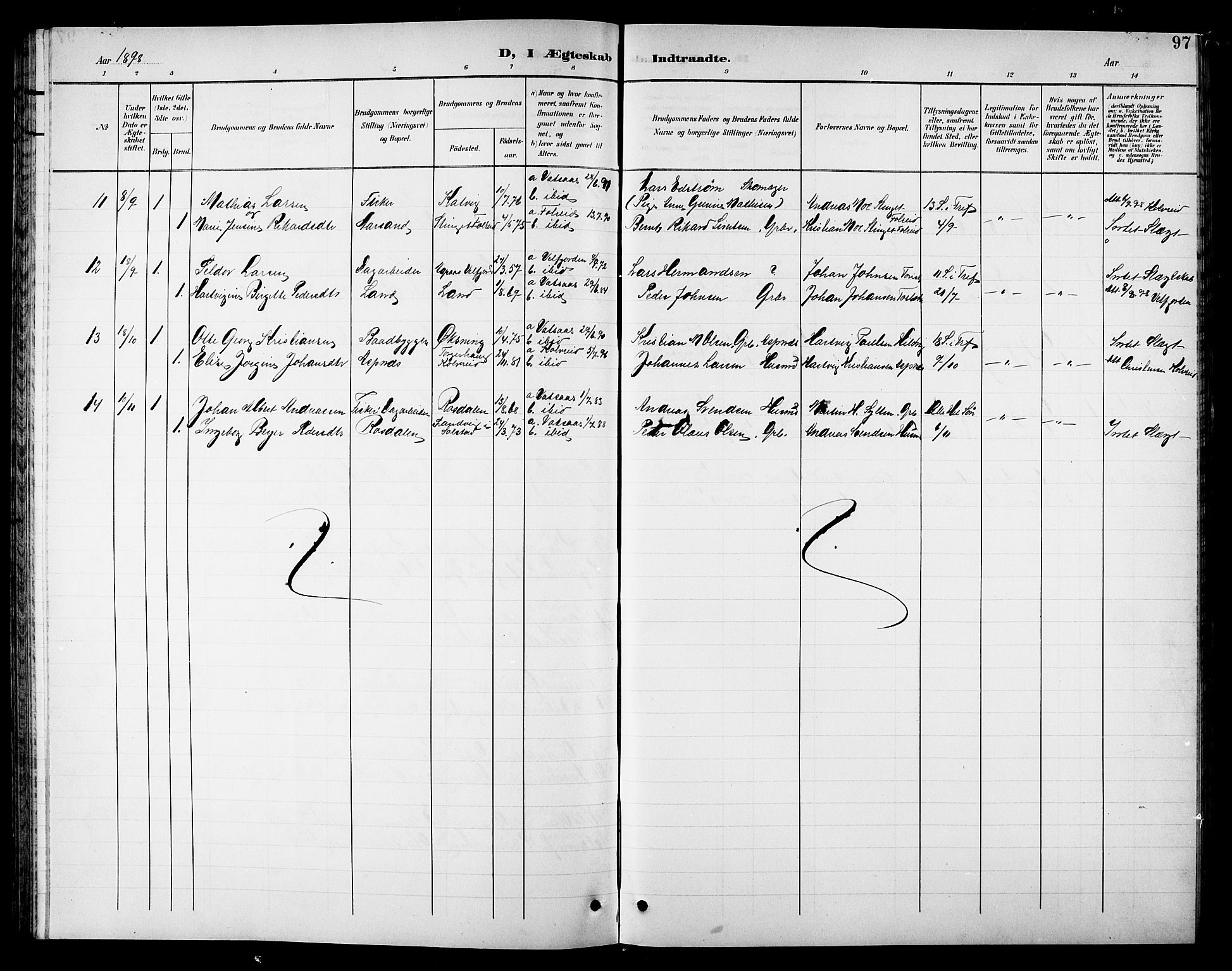Ministerialprotokoller, klokkerbøker og fødselsregistre - Nordland, AV/SAT-A-1459/810/L0161: Parish register (copy) no. 810C04, 1897-1910, p. 97