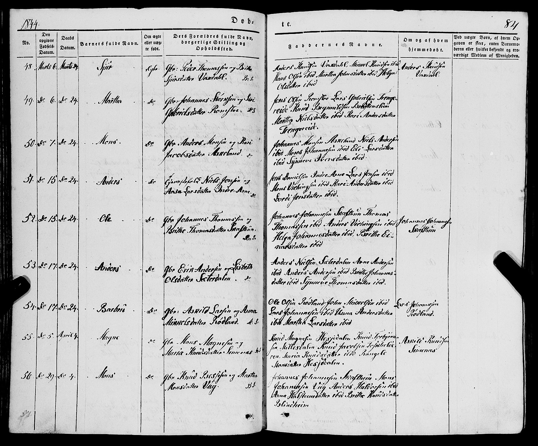 Haus sokneprestembete, AV/SAB-A-75601/H/Haa: Parish register (official) no. A 15, 1838-1847, p. 84