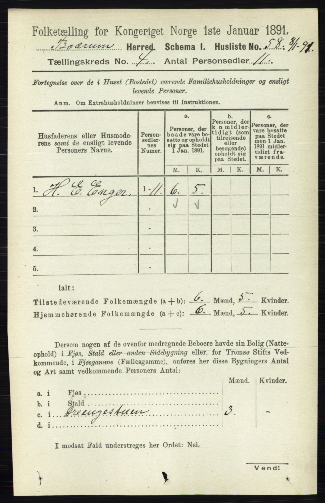 RA, 1891 census for 0219 Bærum, 1891, p. 2463