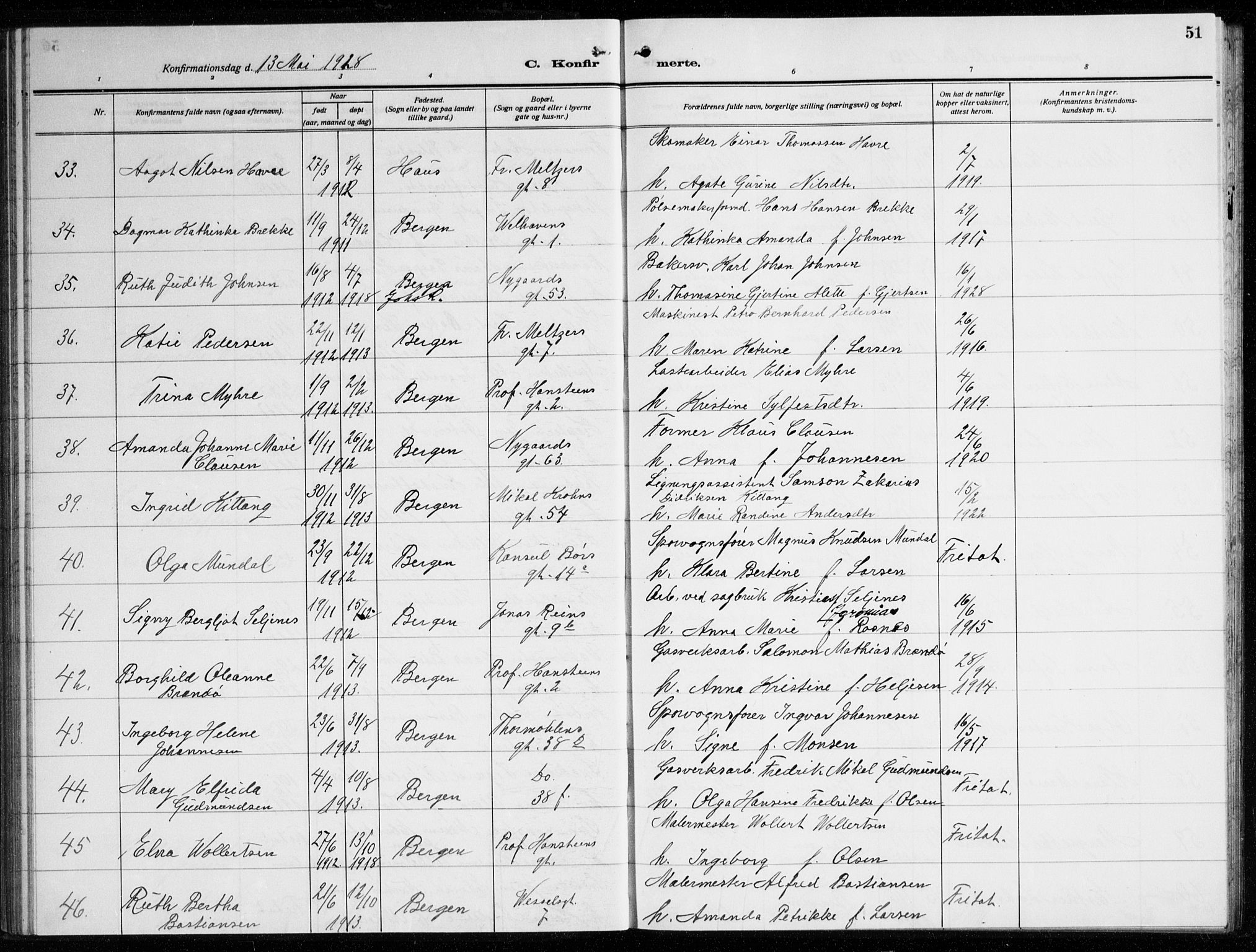 Johanneskirken sokneprestembete, SAB/A-76001/H/Haa/L0010: Parish register (official) no. C 3, 1925-1935, p. 51