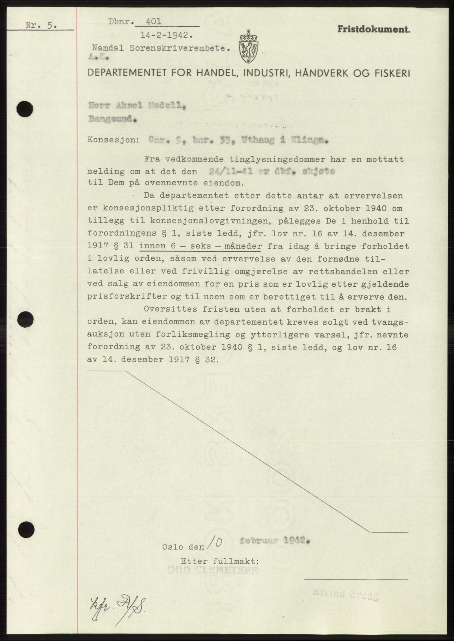 Namdal sorenskriveri, SAT/A-4133/1/2/2C: Mortgage book no. -, 1941-1942, Diary no: : 401/1942