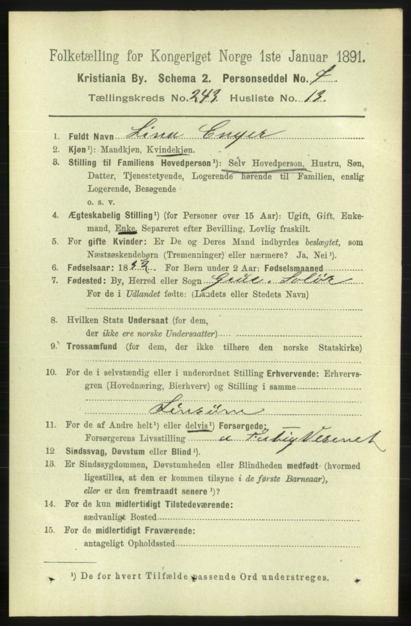 RA, 1891 census for 0301 Kristiania, 1891, p. 148096