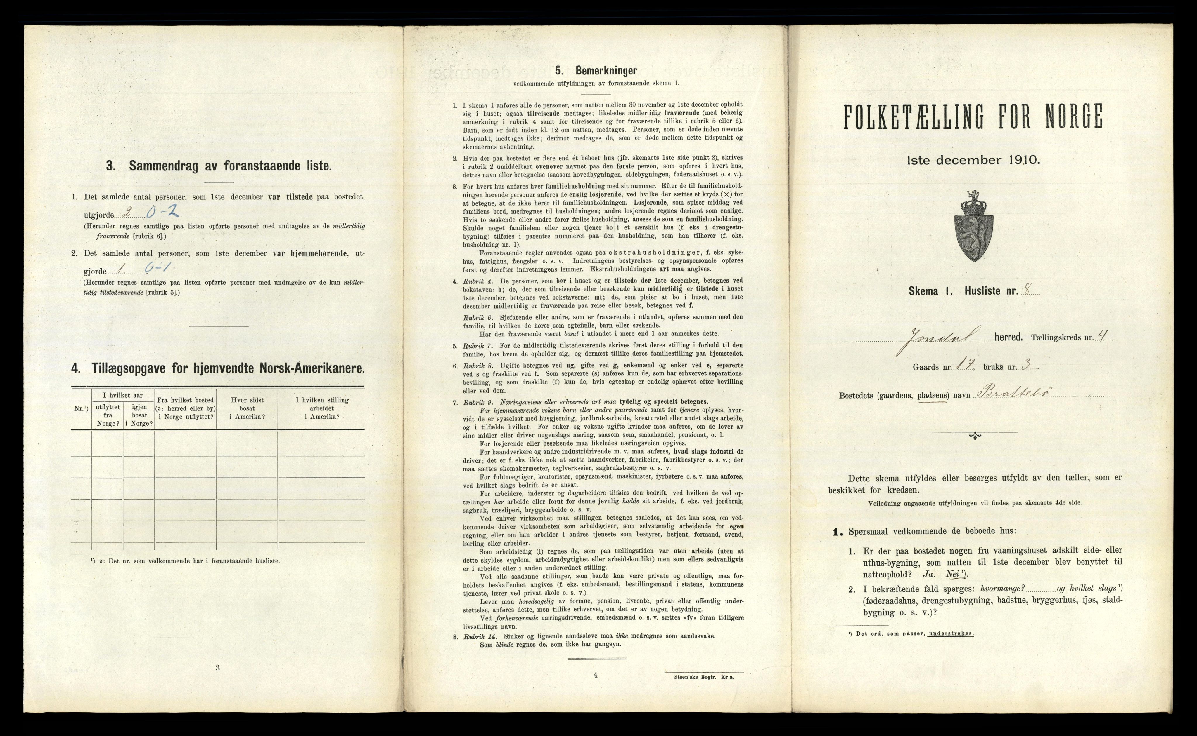 RA, 1910 census for Jondal, 1910, p. 294