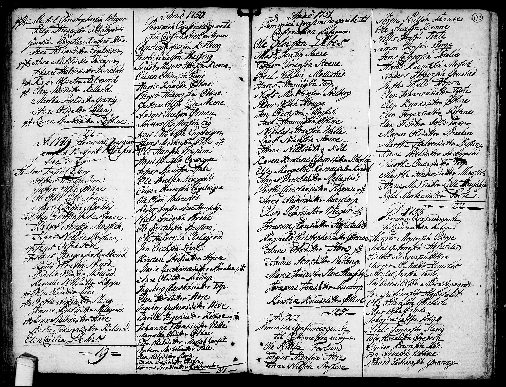 Onsøy prestekontor Kirkebøker, SAO/A-10914/F/Fa/L0001: Parish register (official) no. I 1, 1733-1814, p. 192