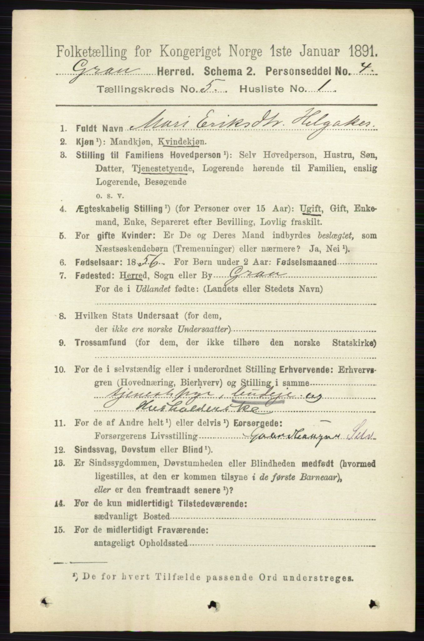 RA, 1891 census for 0534 Gran, 1891, p. 1617