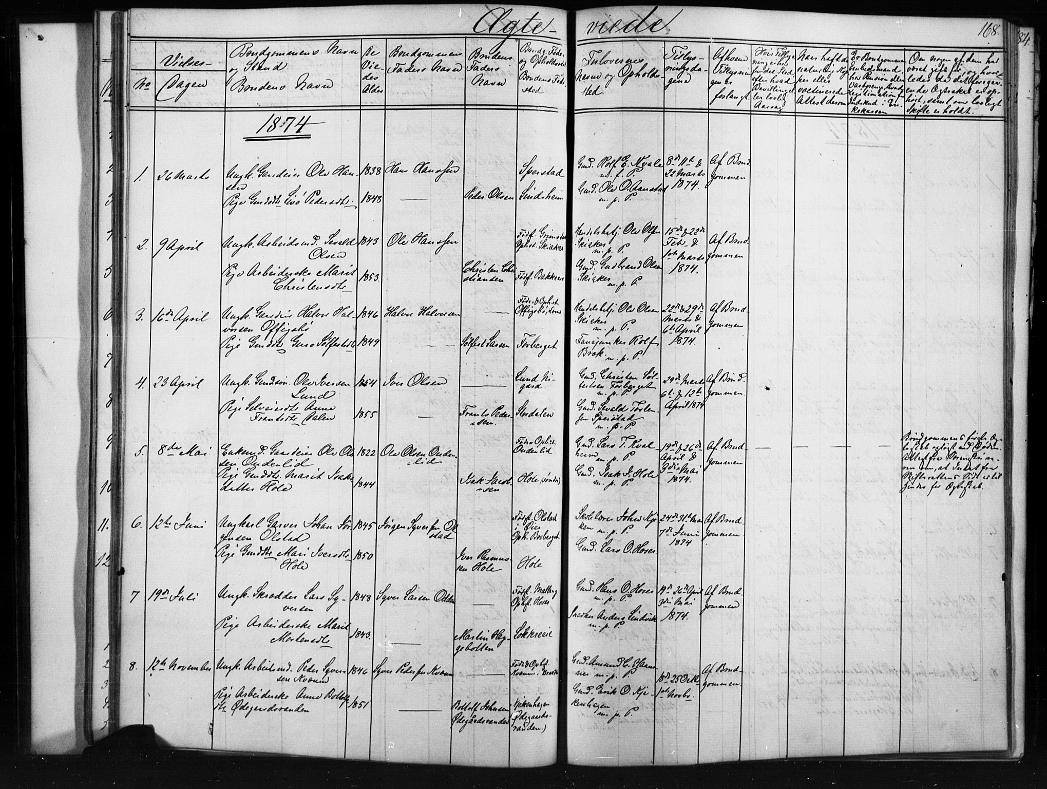 Skjåk prestekontor, SAH/PREST-072/H/Ha/Hab/L0001: Parish register (copy) no. 1, 1865-1893, p. 168