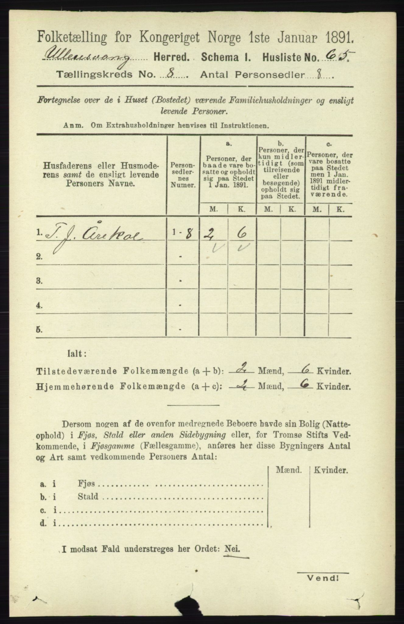 RA, 1891 census for 1230 Ullensvang, 1891, p. 2708