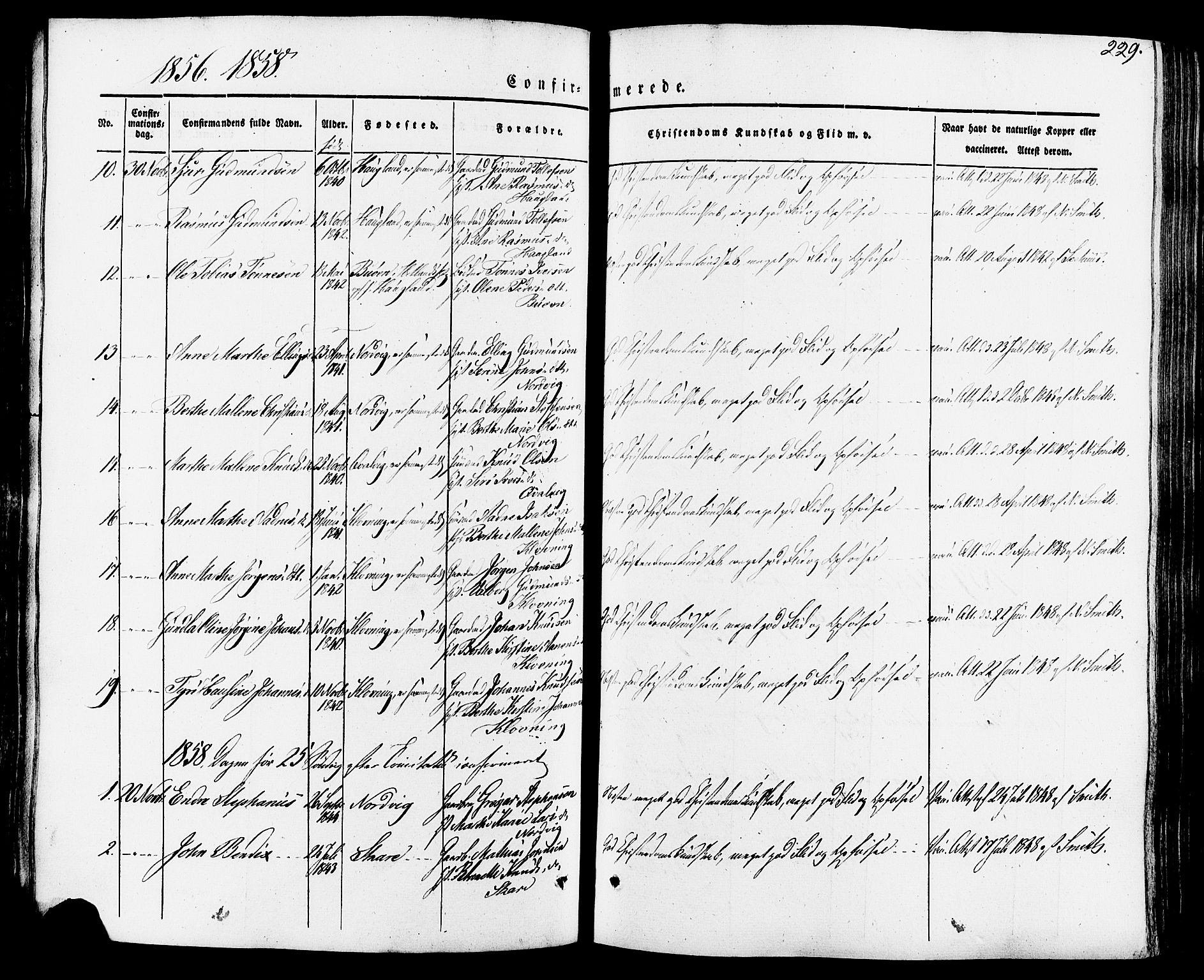 Torvastad sokneprestkontor, AV/SAST-A -101857/H/Ha/Haa/L0007: Parish register (official) no. A 7, 1838-1882, p. 229