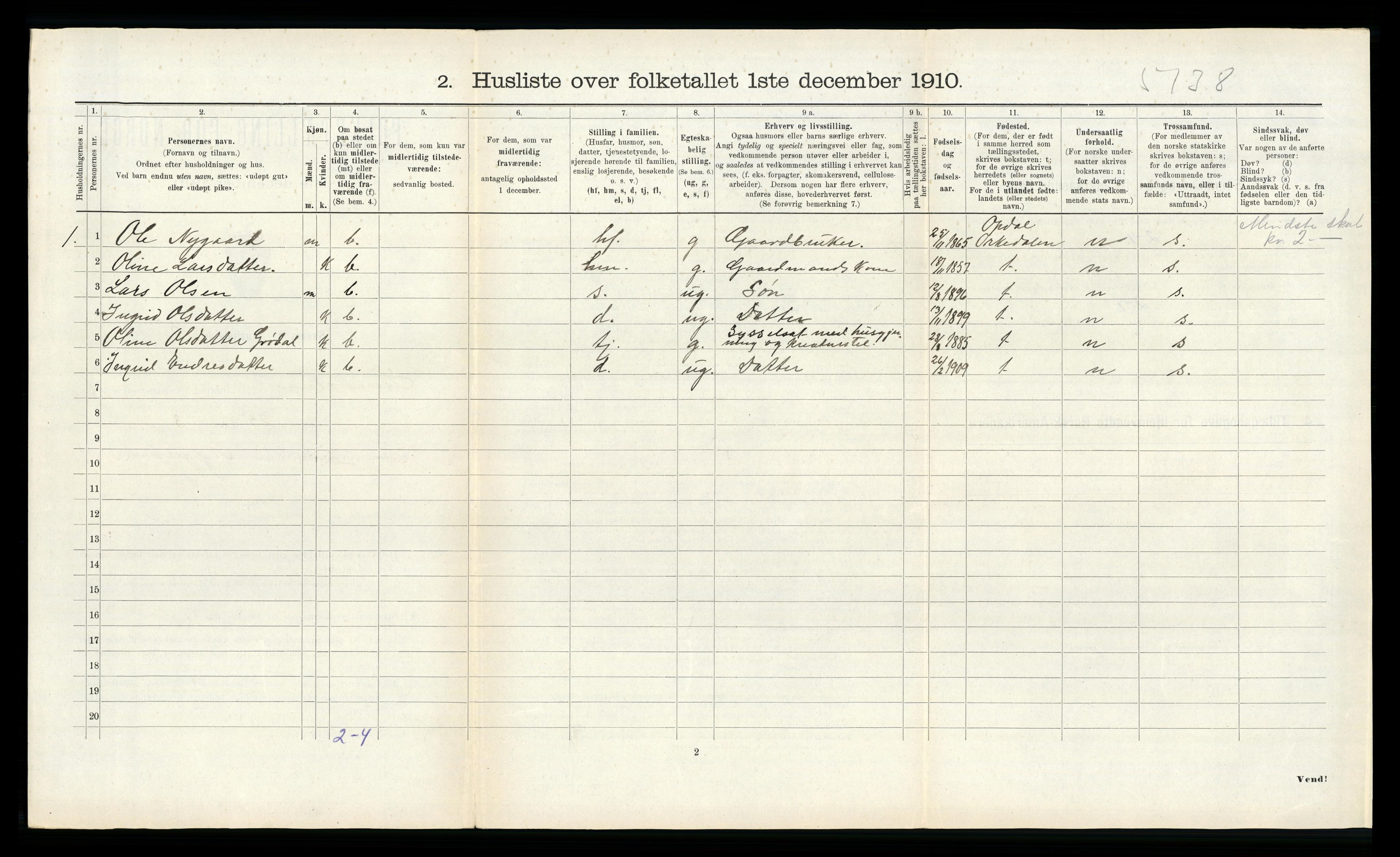 RA, 1910 census for Sunndal, 1910, p. 434