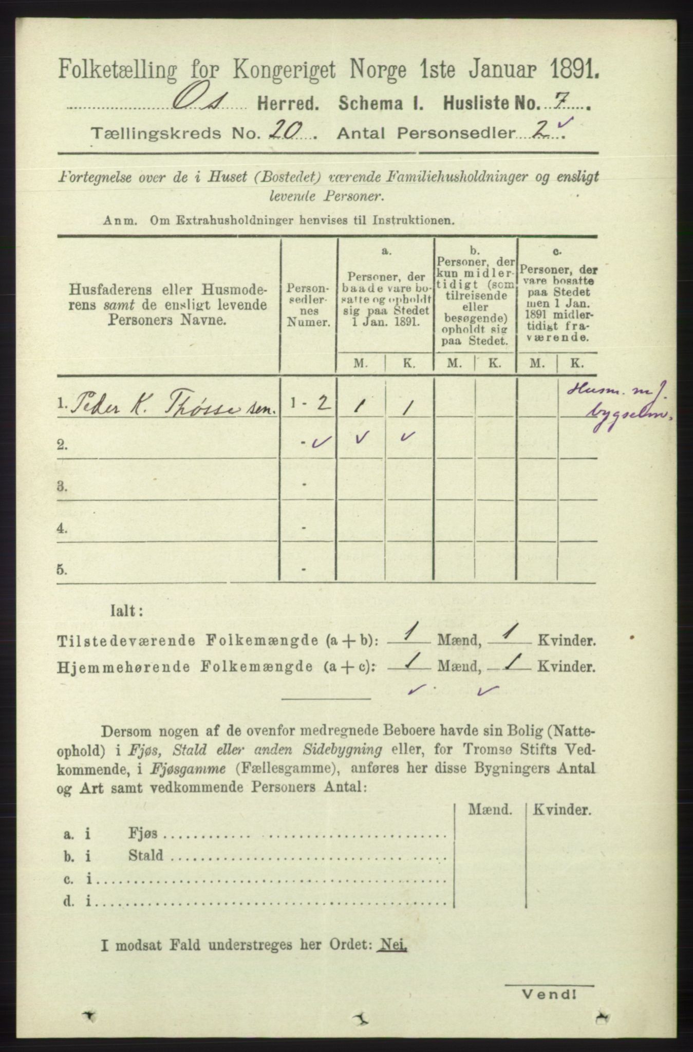 RA, 1891 census for 1243 Os, 1891, p. 4408