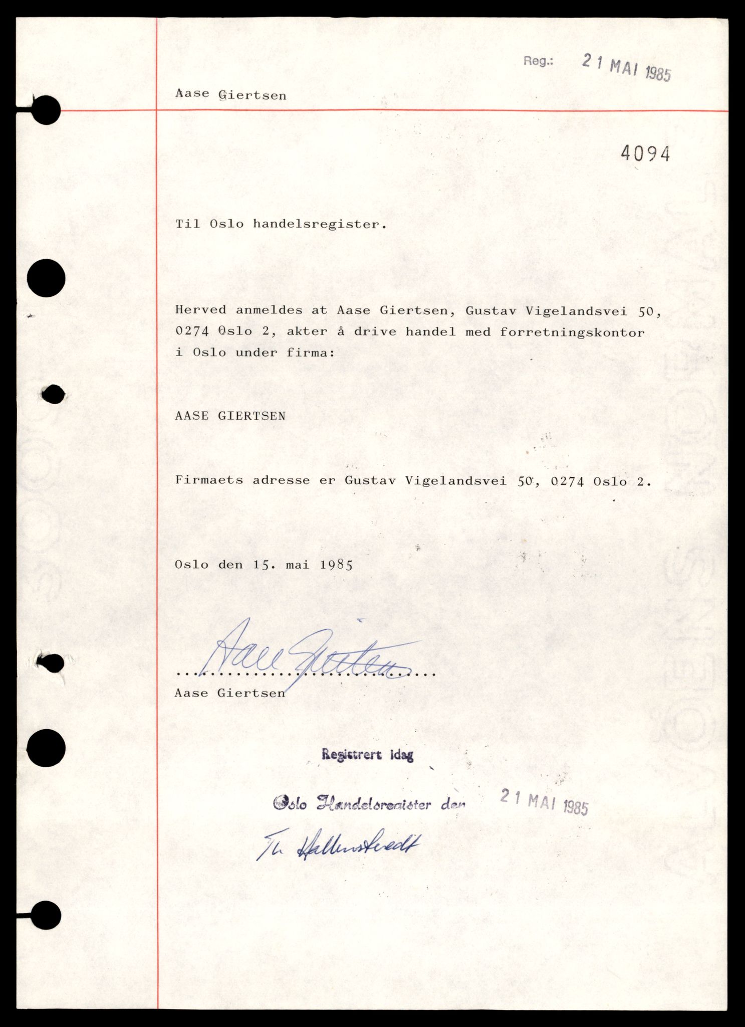 Oslo byfogd, Handelsregisteret, SAT/A-10867/G/Gb/Gbb/L0104: Registreringsmeldinger, A-Co, 1988, p. 1