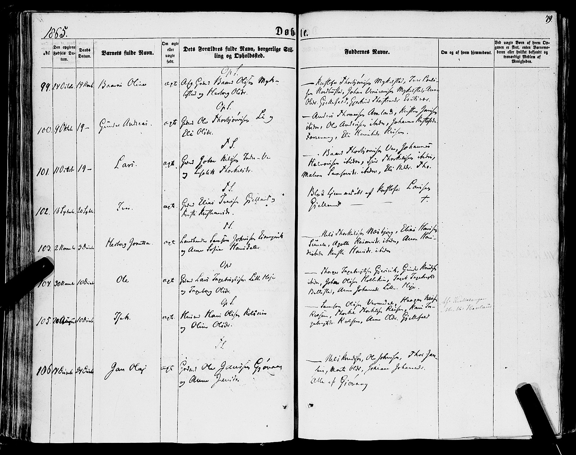 Tysnes sokneprestembete, AV/SAB-A-78601/H/Haa: Parish register (official) no. A 11, 1860-1871, p. 79