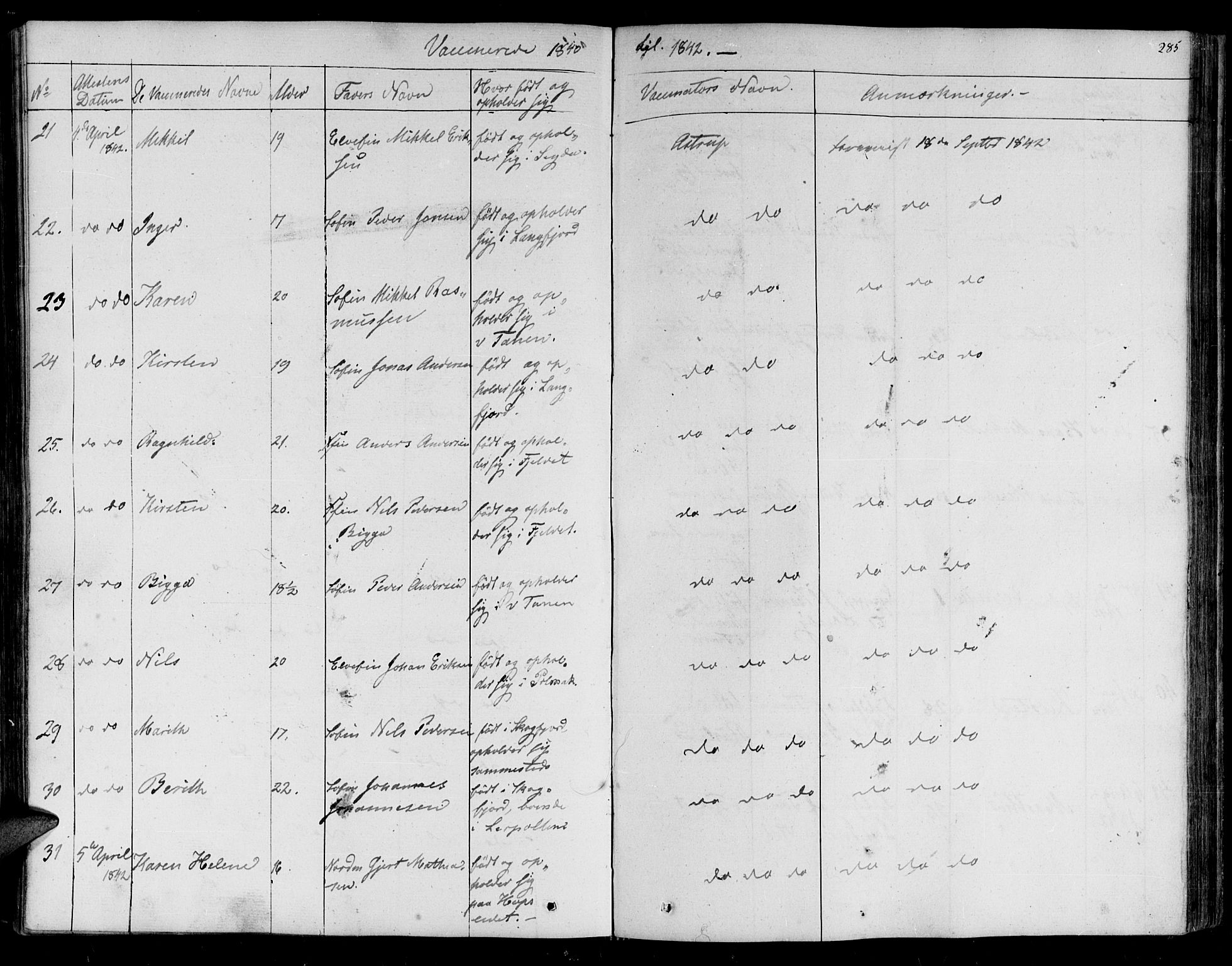 Lebesby sokneprestkontor, AV/SATØ-S-1353/H/Ha/L0003kirke: Parish register (official) no. 3, 1833-1852, p. 285