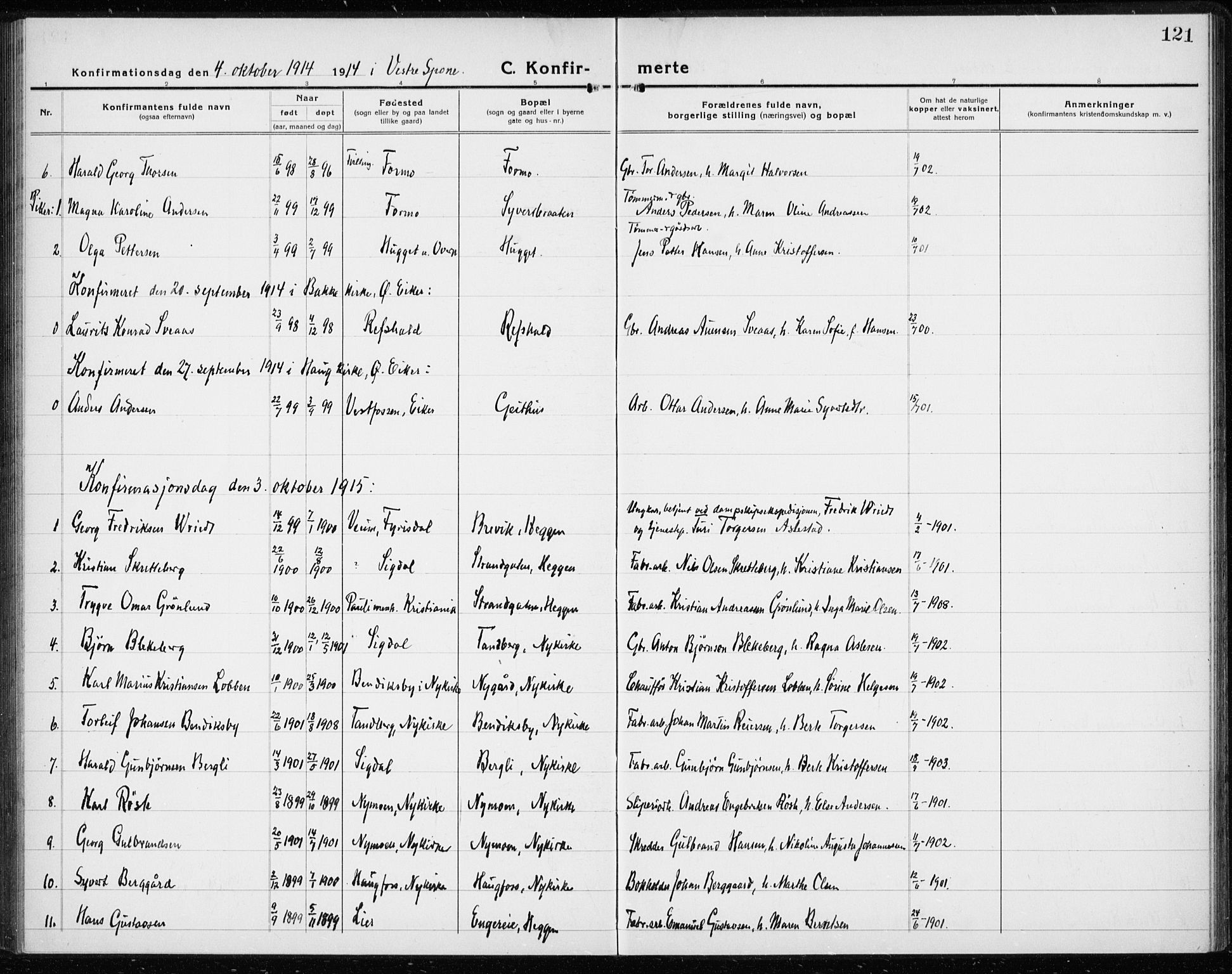 Modum kirkebøker, AV/SAKO-A-234/G/Gc/L0002: Parish register (copy) no. III 2, 1919-1935, p. 121