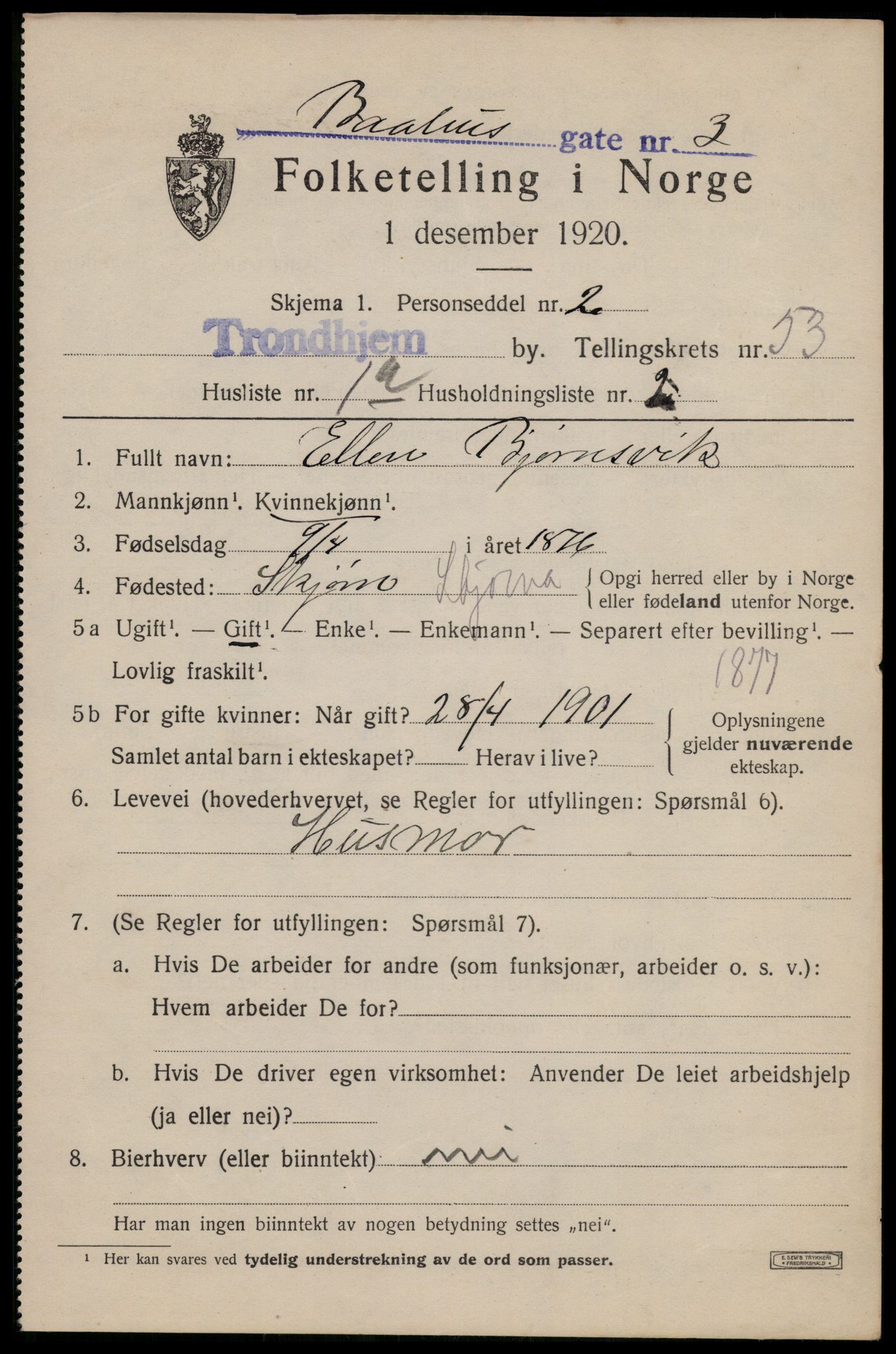 SAT, 1920 census for Trondheim, 1920, p. 107980