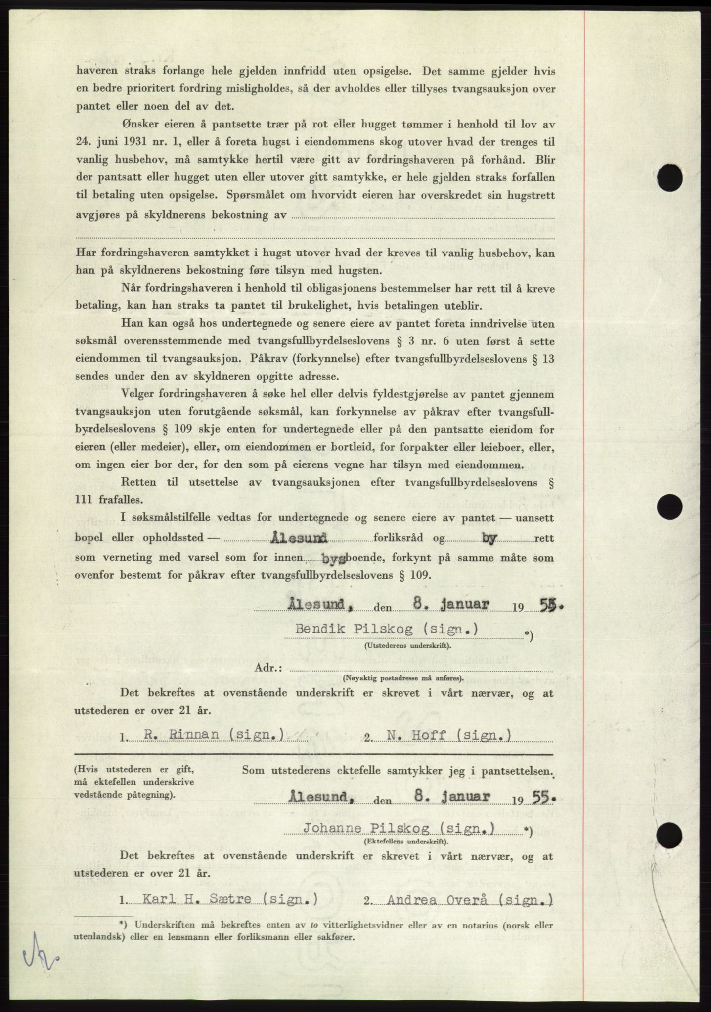 Søre Sunnmøre sorenskriveri, AV/SAT-A-4122/1/2/2C/L0126: Mortgage book no. 14B, 1954-1955, Diary no: : 122/1955